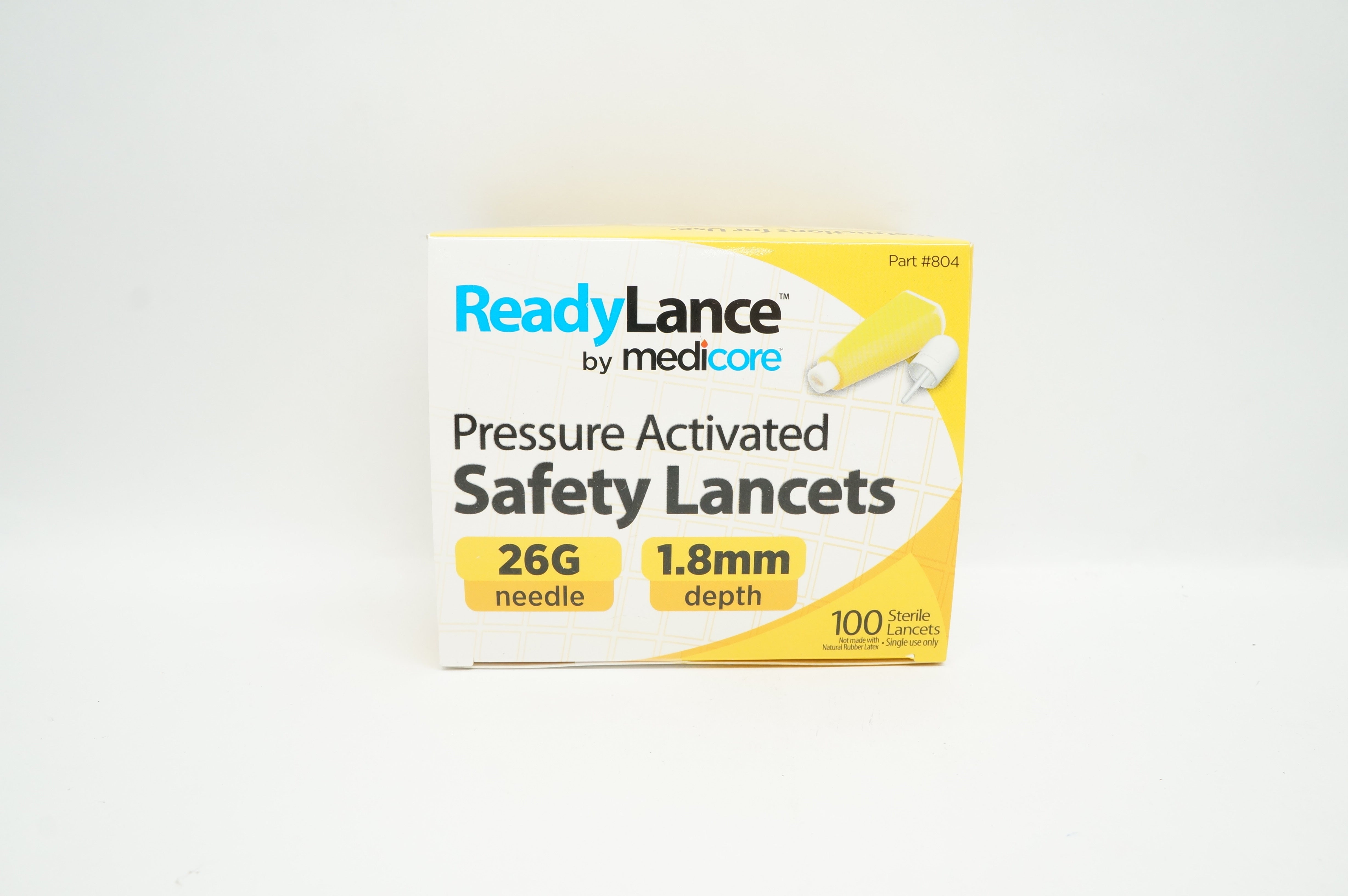 Medicore 804 ReadyLance Pressure Activated Safety Lancets 26G x 1.8mm -Box of 75