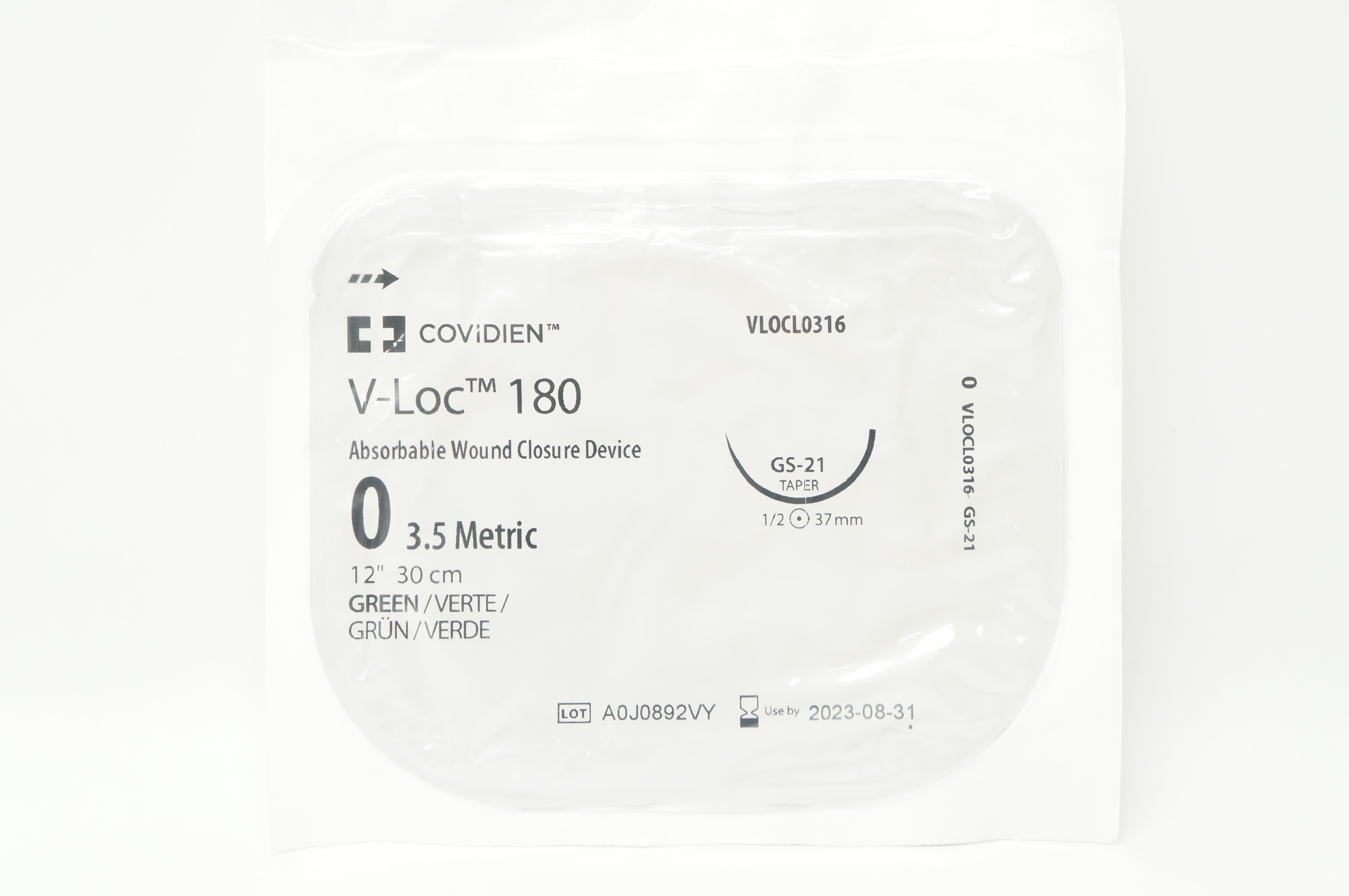 Covidien VLOCL0316 0 V-Loc 180 Wound Closure Device GS-21 Taper 1/2 37mm 12inch