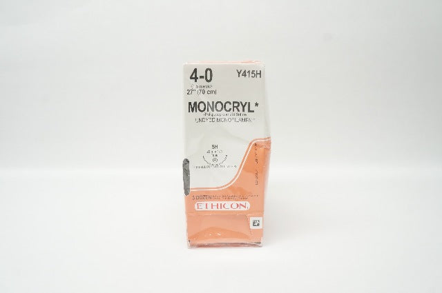 Ethicon Y415H 4-0 MONOCRYL Undyed SH 26mm 1/2c Taper 27inch - Box of 36 (x)
