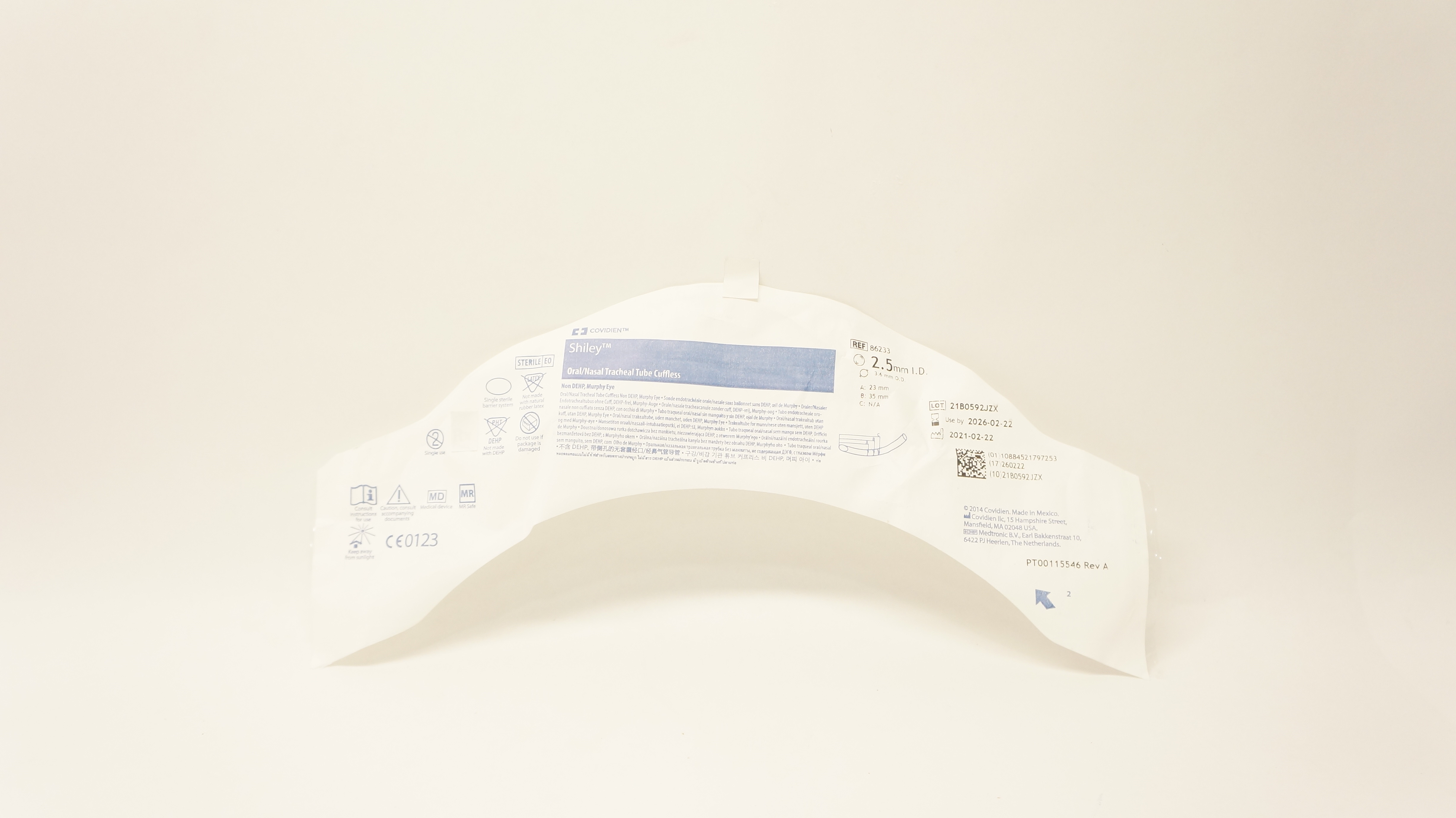 Covidien 86240 Shiley Oral/Nasal Tracheal Tube Cuffless 6mm ID x 8.2mm OD
