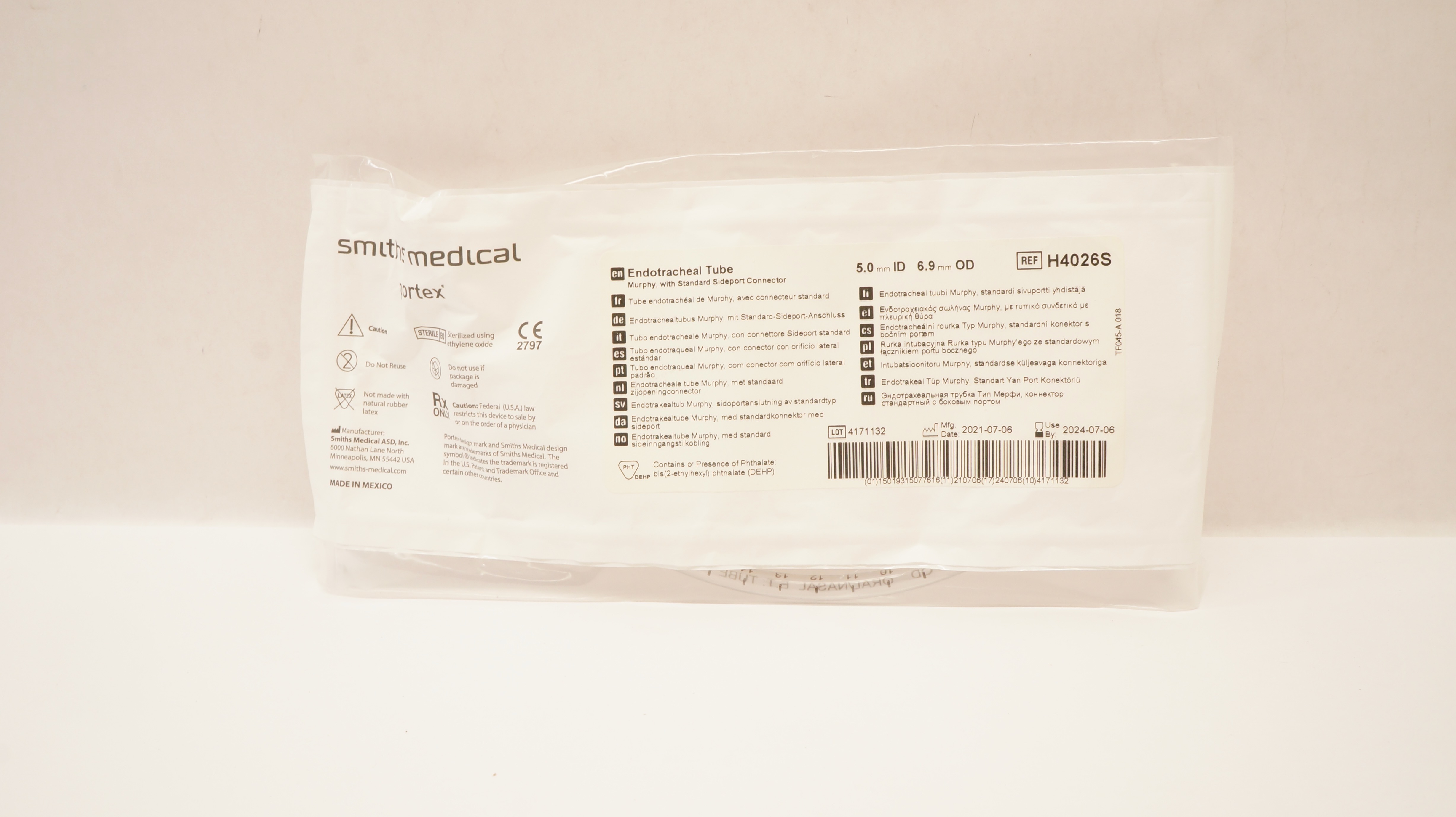 Smiths Medical H4026S Portex Endotracheal Tube 5.0mm x 6.9mm