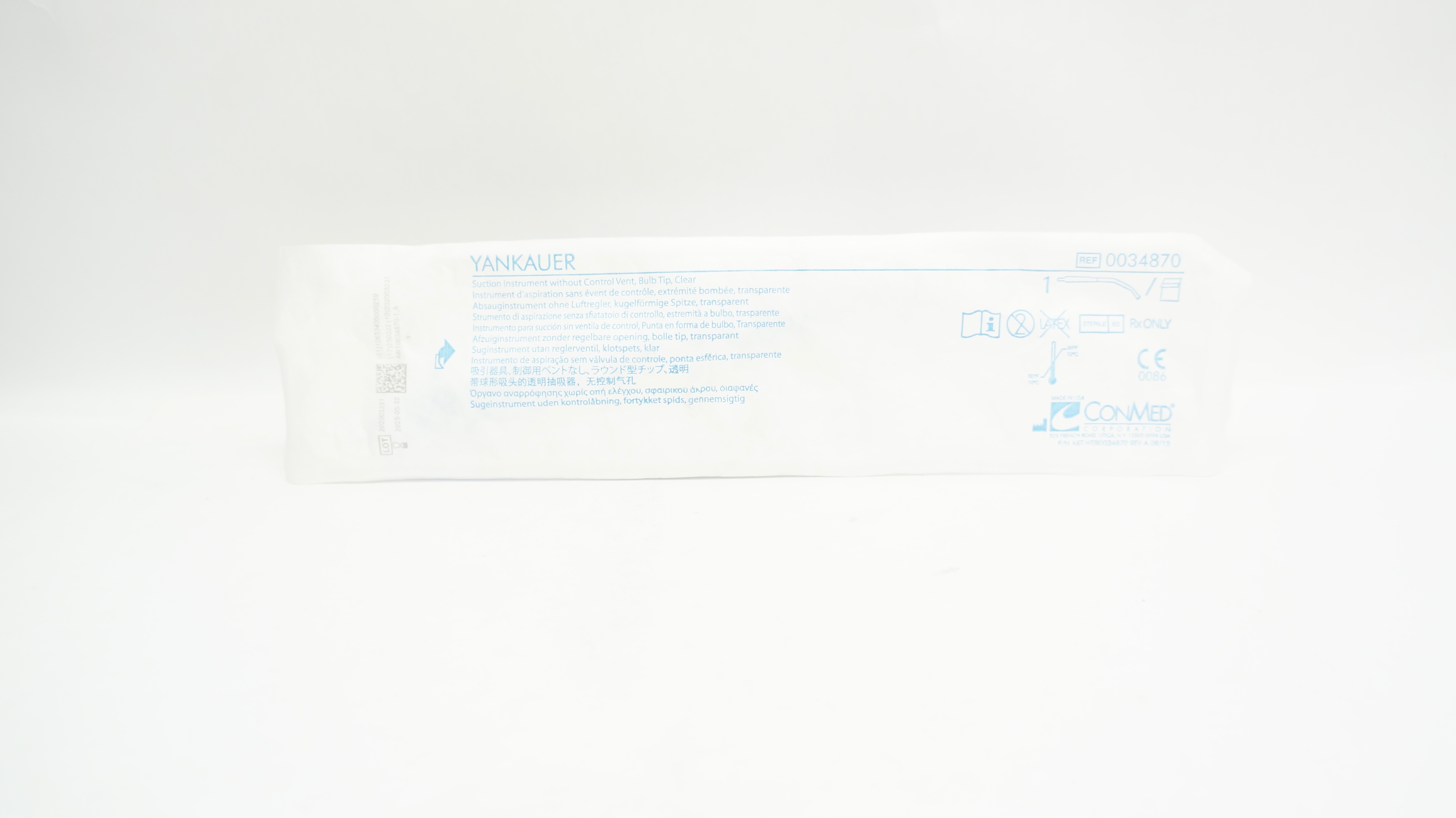 ConMed 0034870 Yankauer Suction Instrument without Control Vent, Bulb Tip, Clear