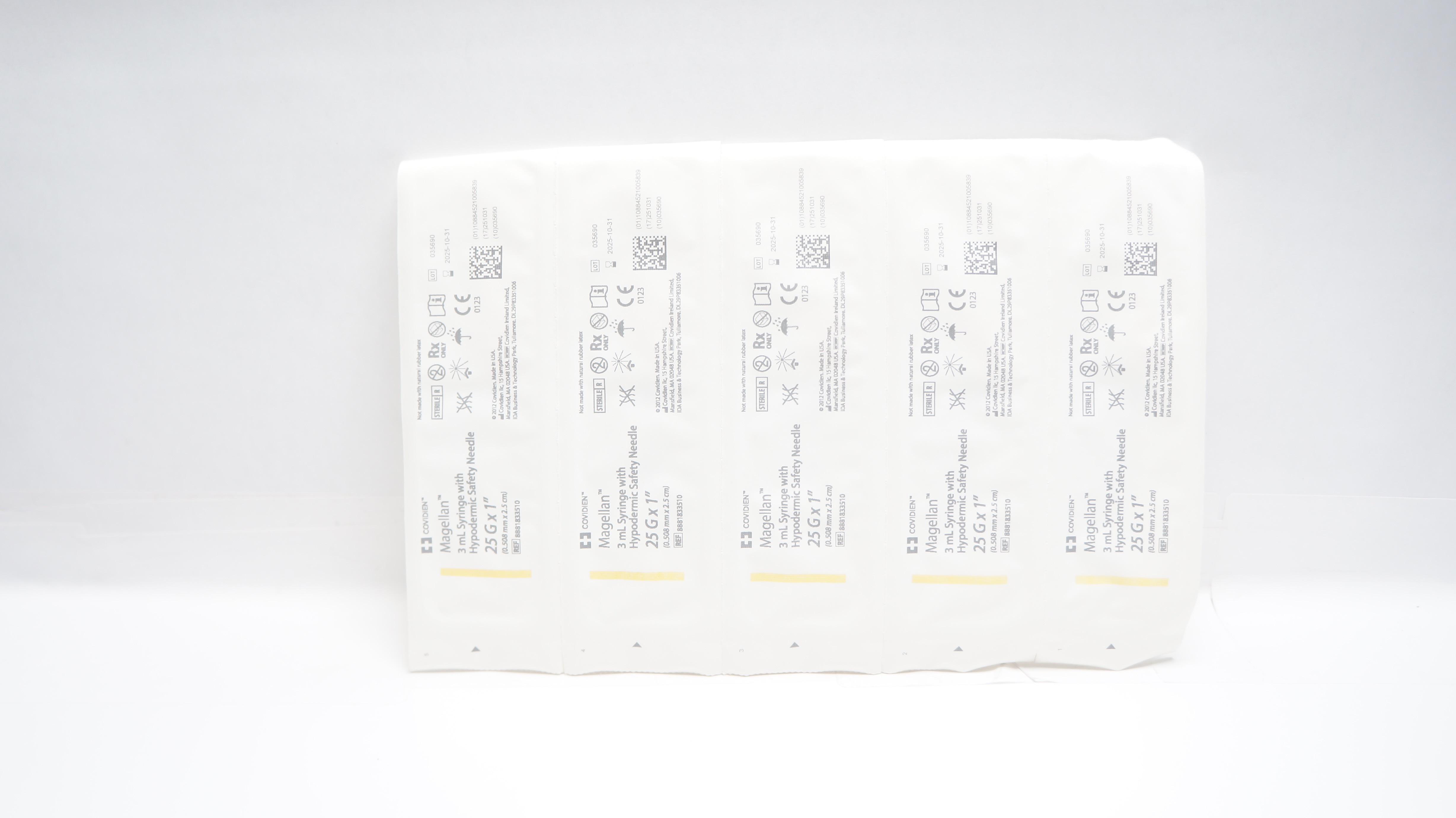 Covidien 8881833510 Magellan 3mL Syringe W/ Safety Ndle 25Gx1inch - 5 Packs
