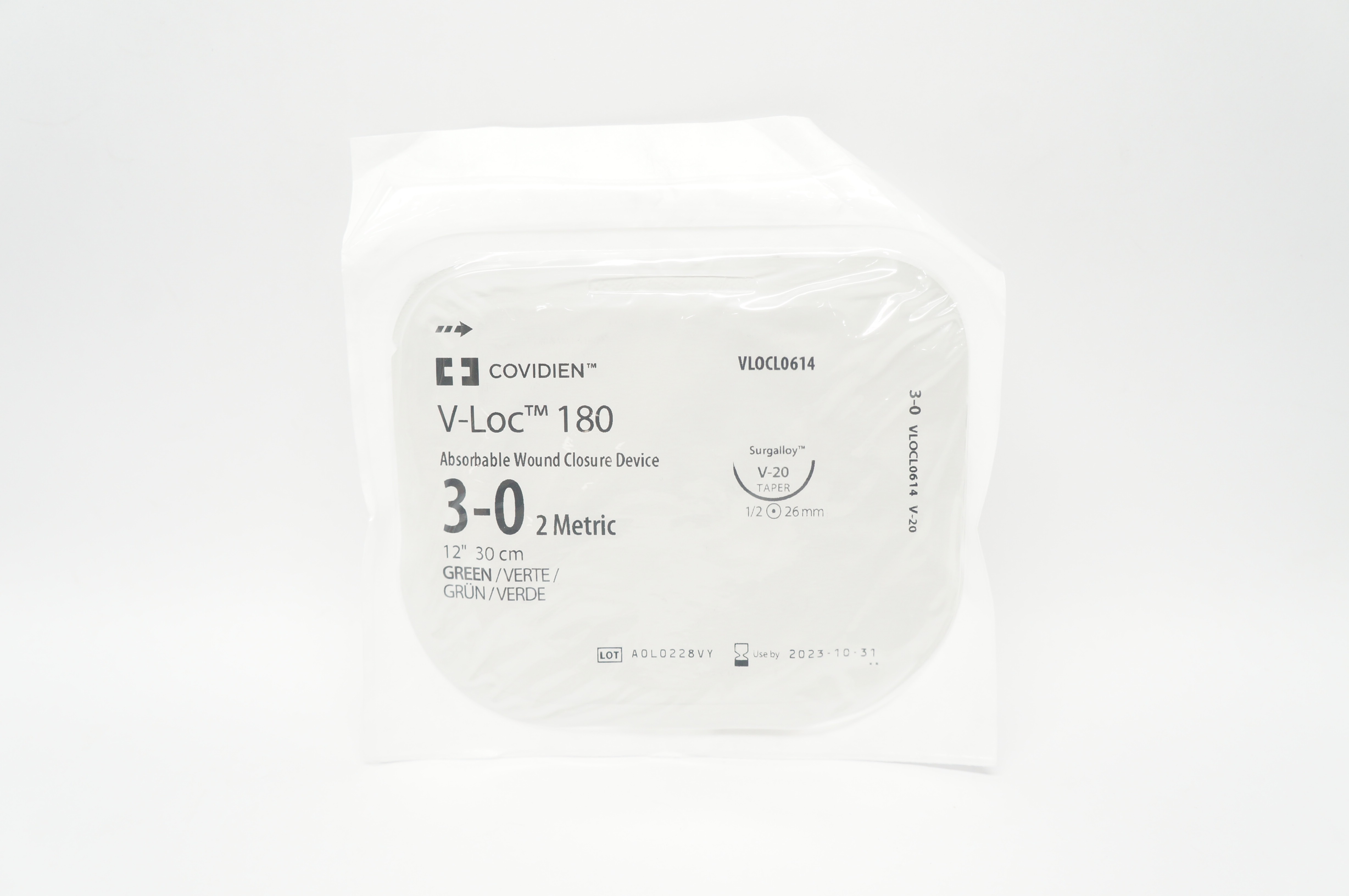 Covidien VLOCL0614 3-0 V-Loc 180 Wound Closure V-20 Taper 1/2c 26mm 12inch