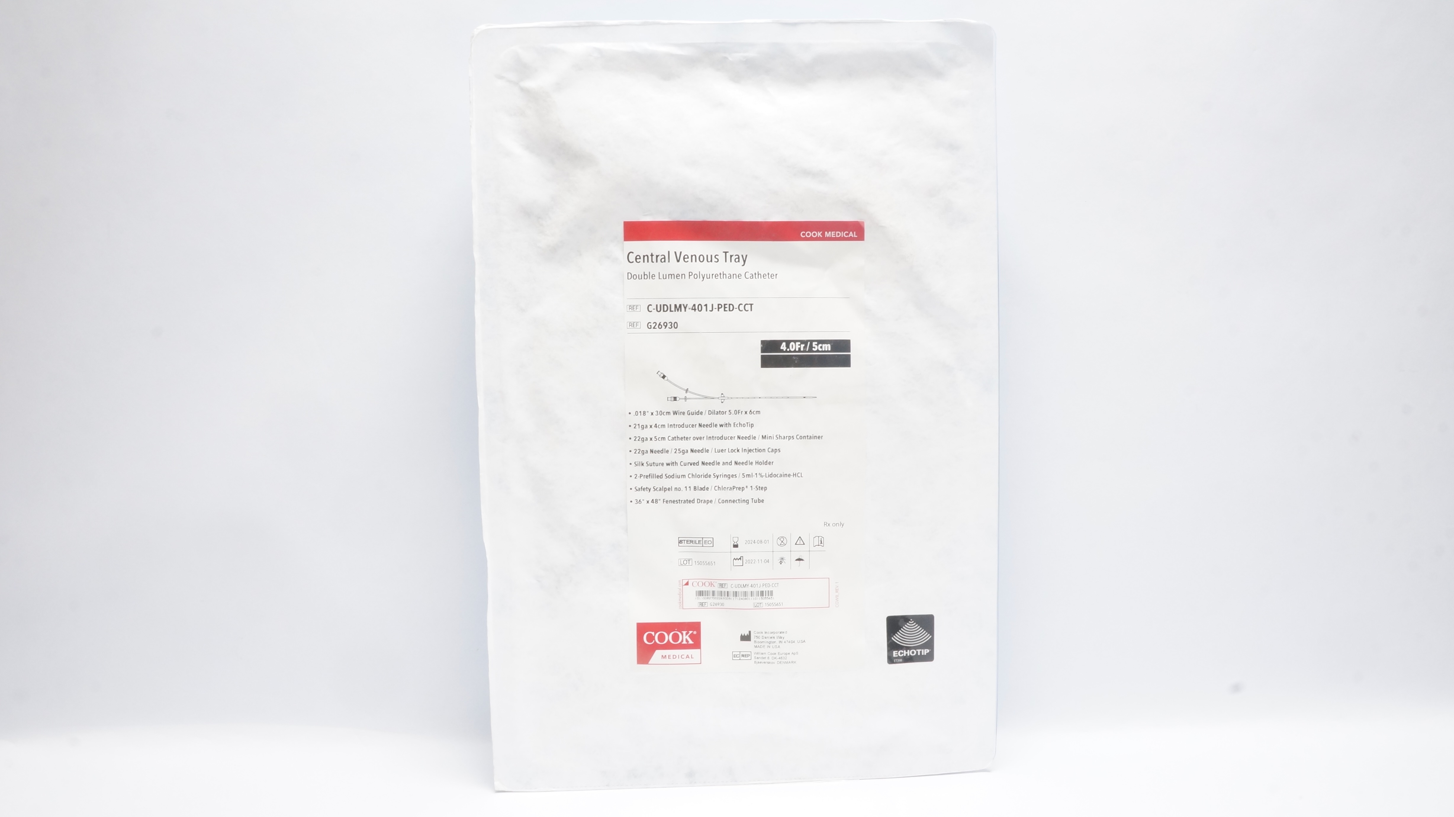 Cook Medical G26930 Central Venous Tray Polyurethane Cath. 4.0Fr/5cm (x)