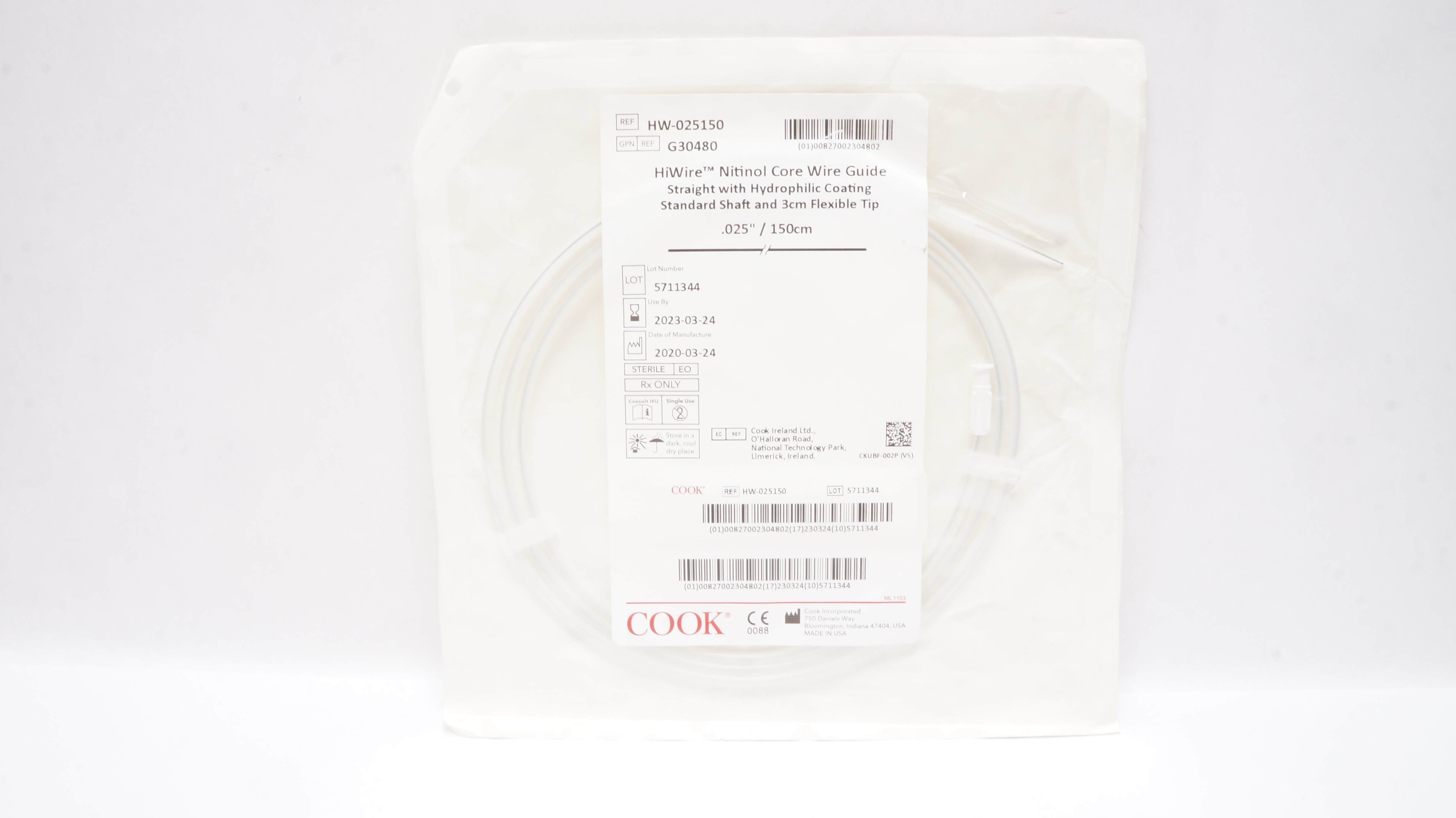 Cook Medical G30480 Nitinol Core Wire Guide 0.25inch (x)