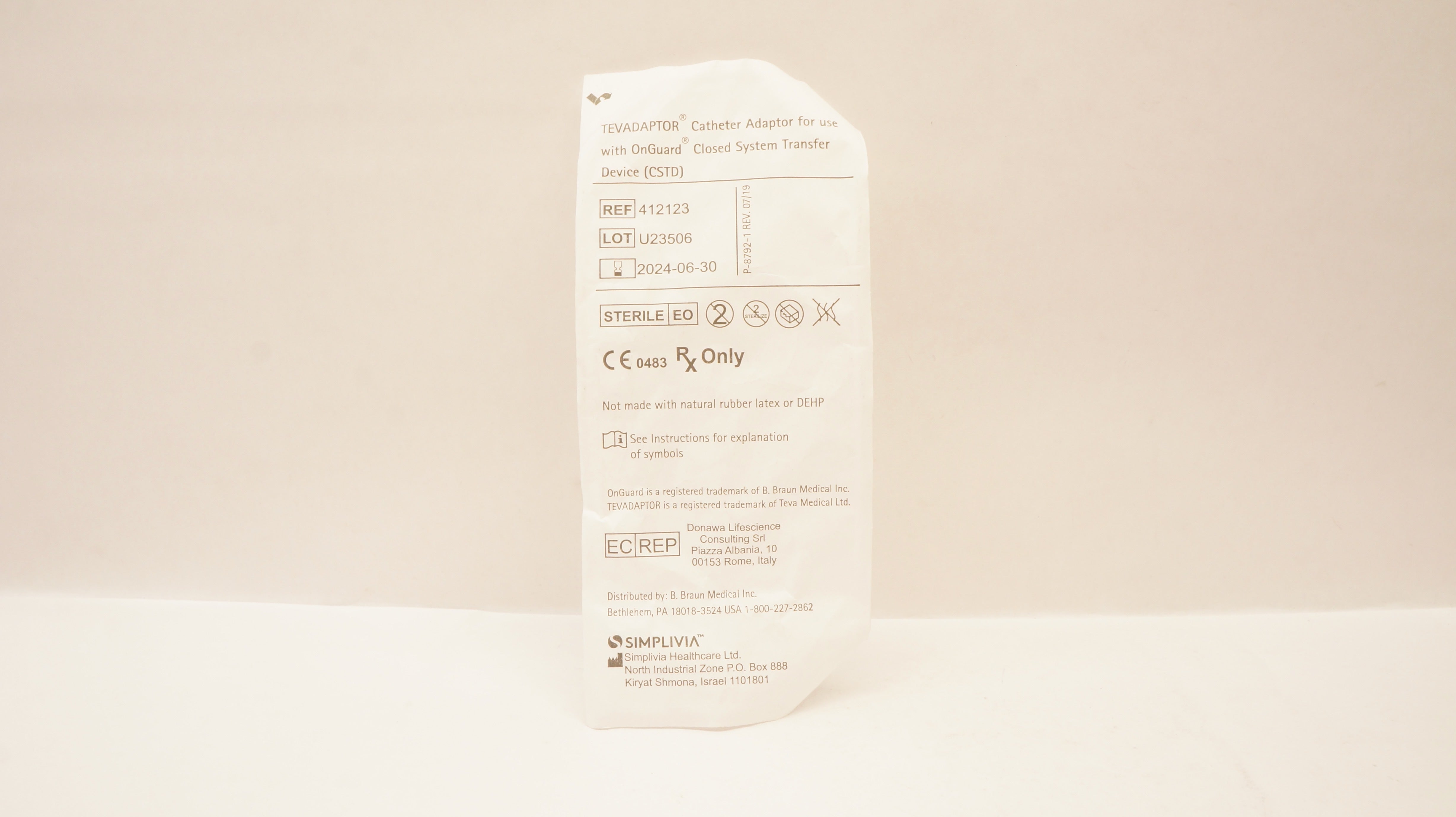 Simplivia 412123 Tevadaptor Cath. Adaptor for use w/Transfer Device (CSTD)