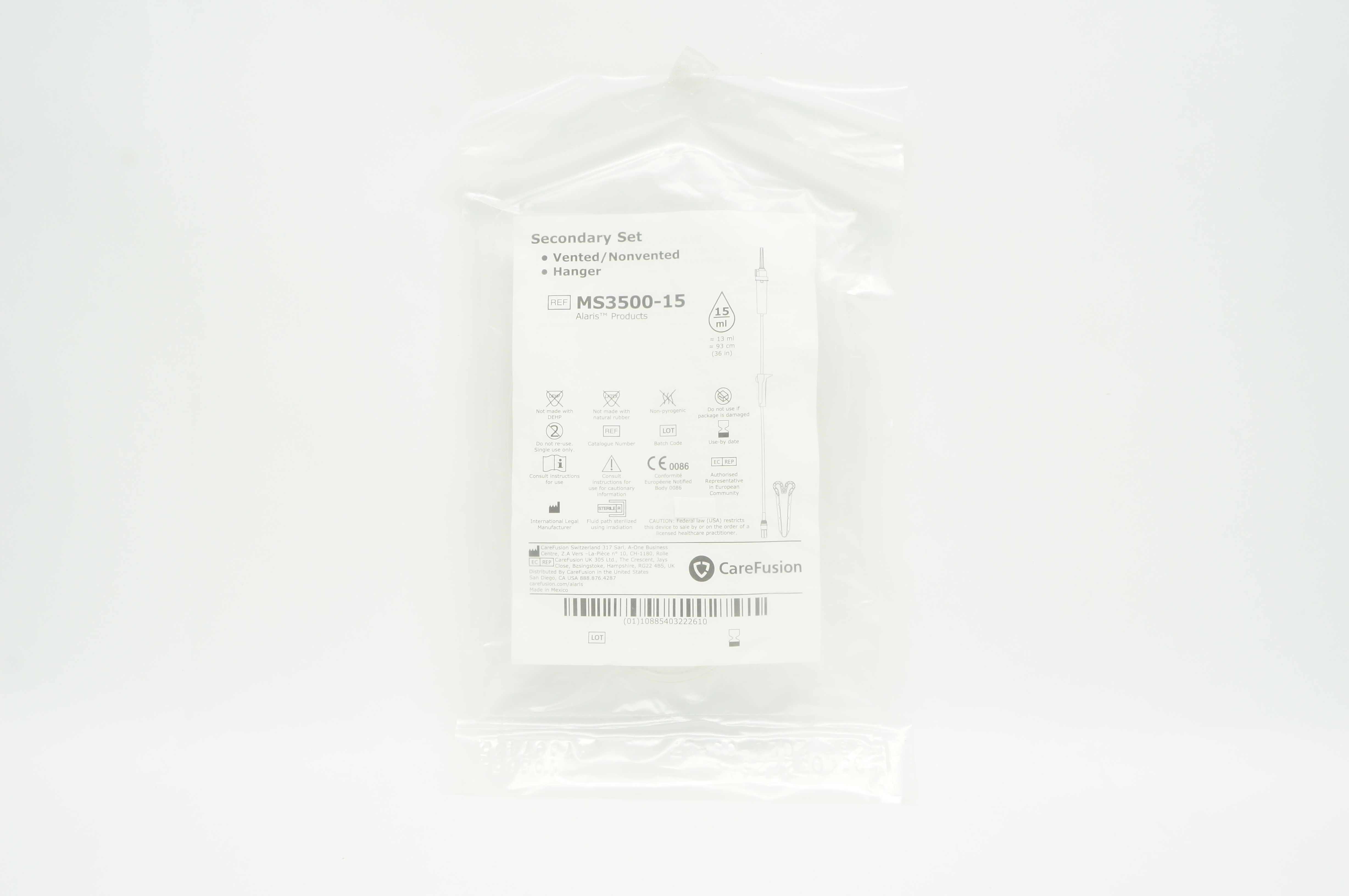 CareFusion MS3500-15 Secondary Set Vented/Nonvented Hanger 15ml (x)