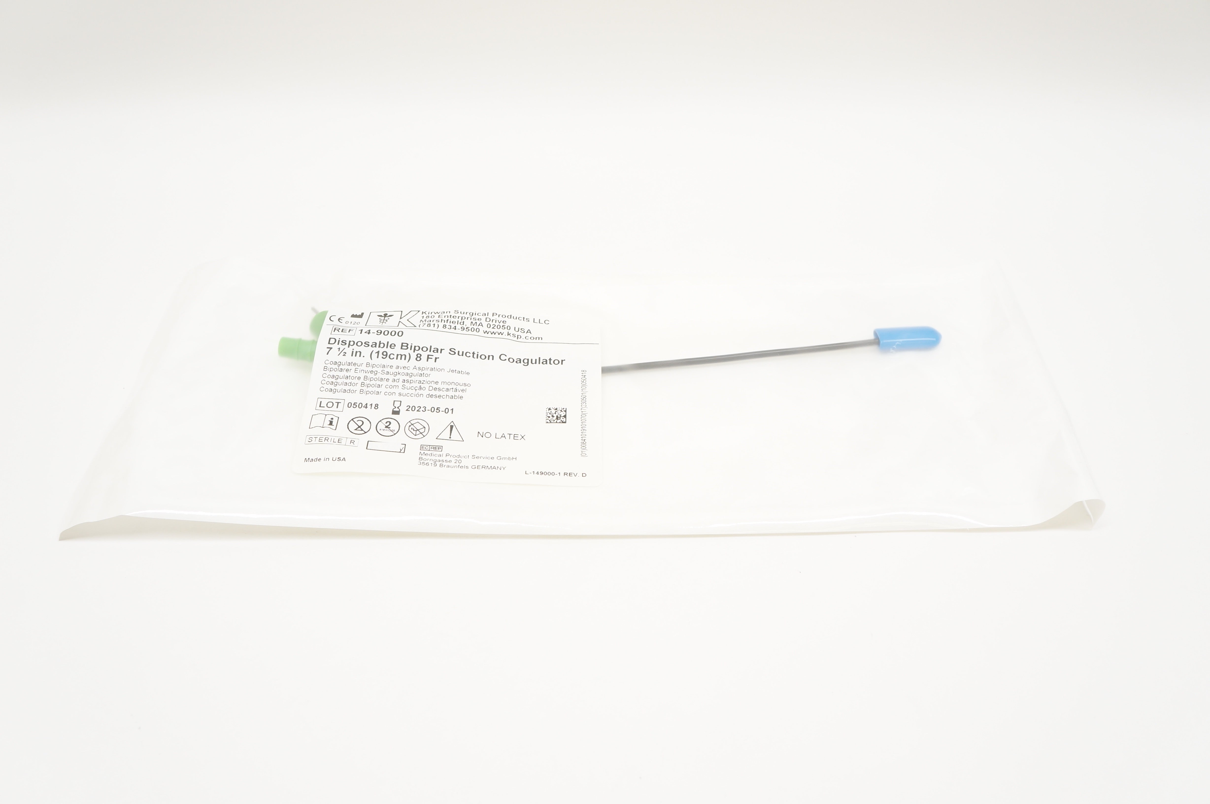Kirwan Surgical 14-9000 Disposable Bipolar Suction Coagulator 7-1/2inch x 8Fr.