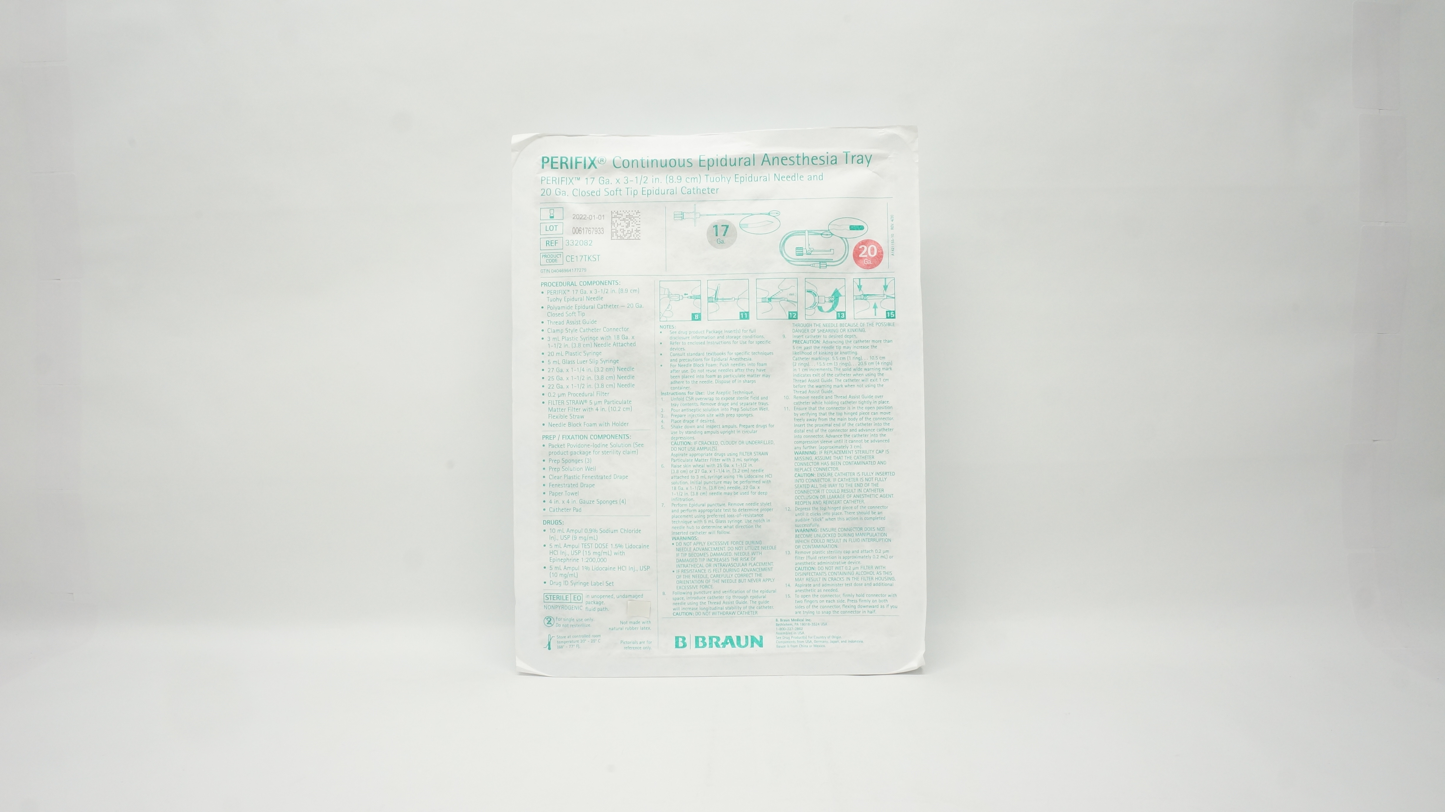 Braun 332082 PERIFIX Continuous Epidural Anesthesia Tray 17Ga x 3-1/2inch (x)
