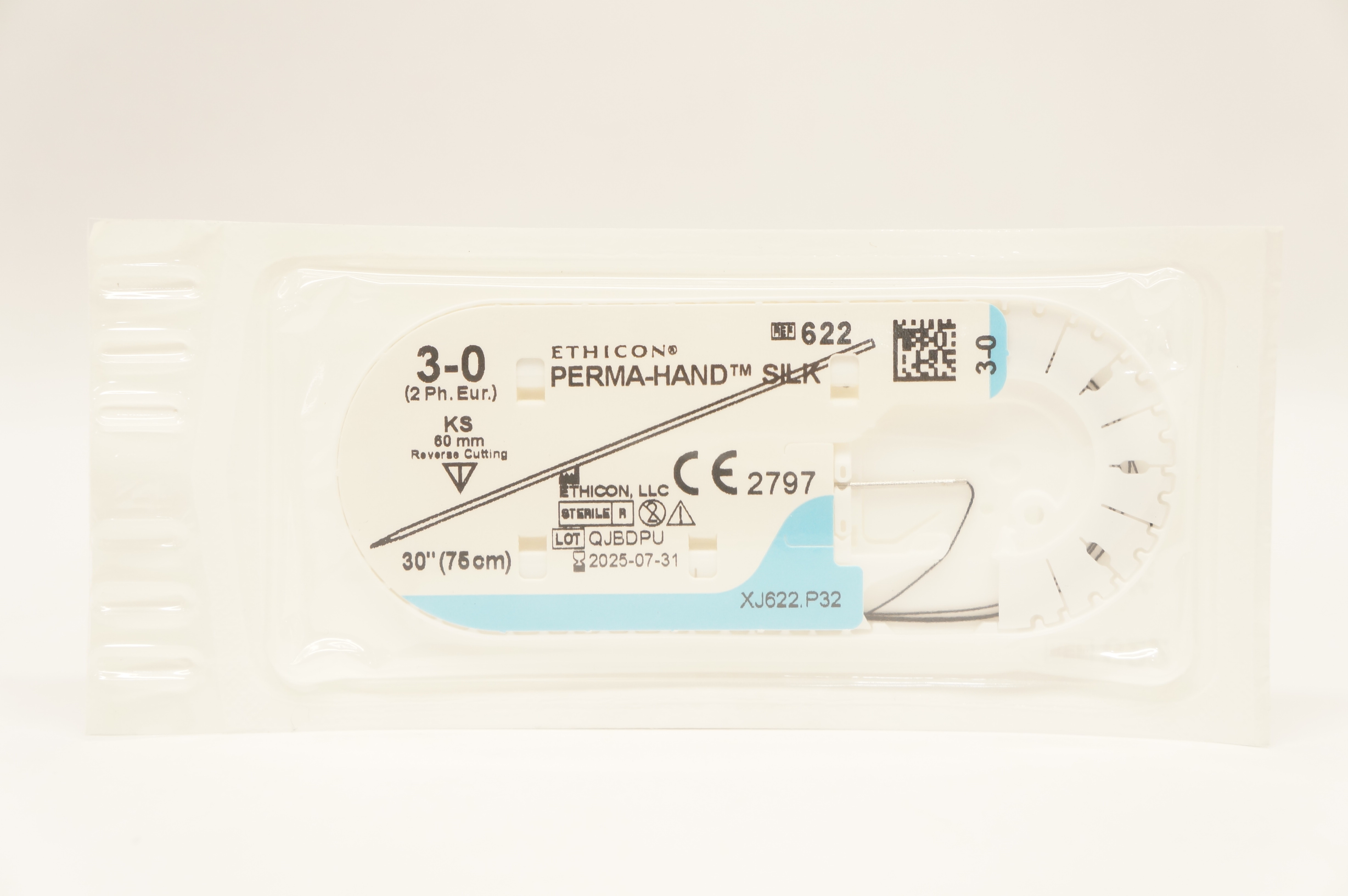 Ethicon 622 3-0 Perma-Hand Silk Surgical Stre KS 60mm Reverse Cutting 30inch