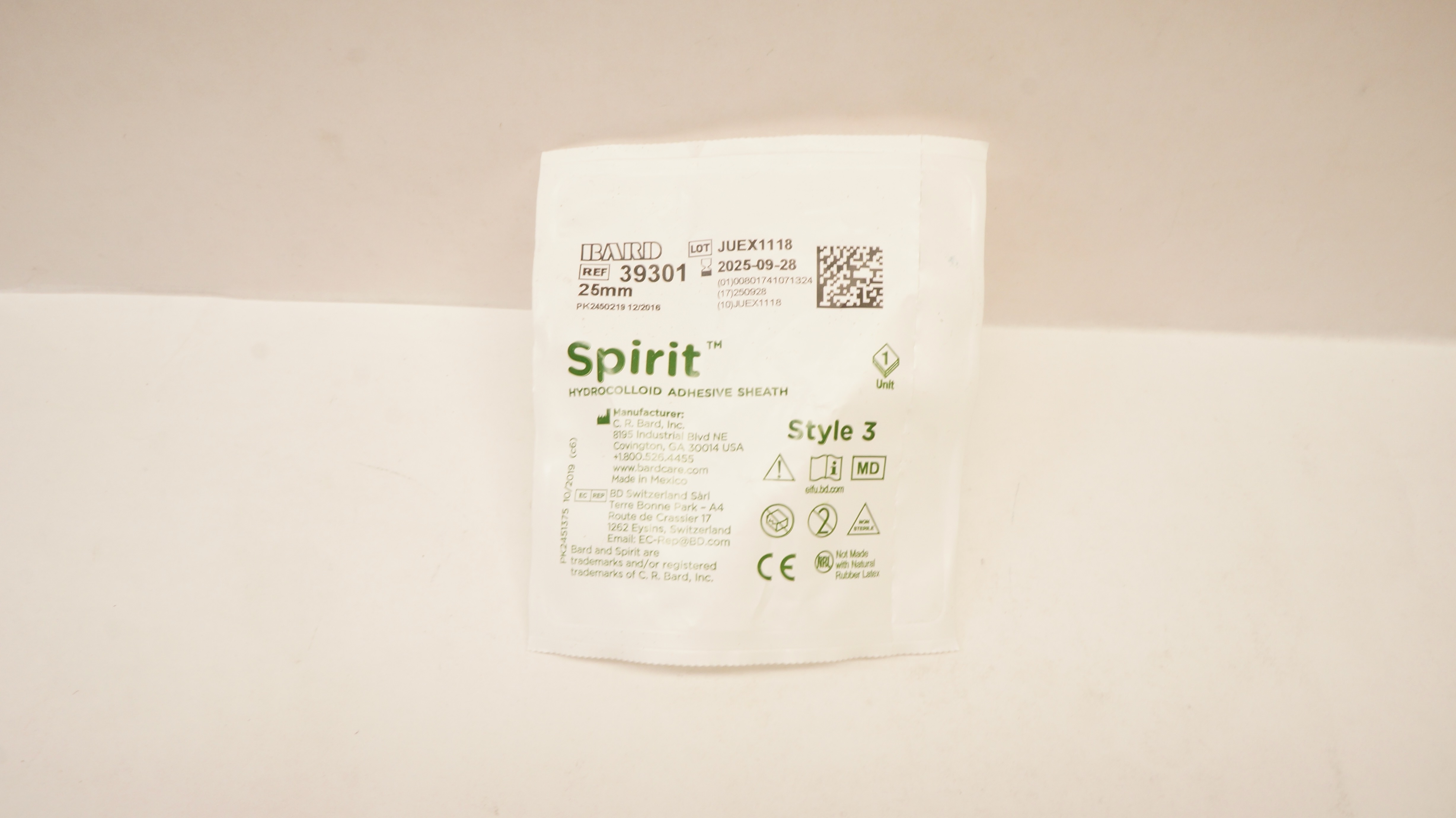 Bard 39301 Spirit Hydrocolloid Adhesive Sheath 25mm, Style 3