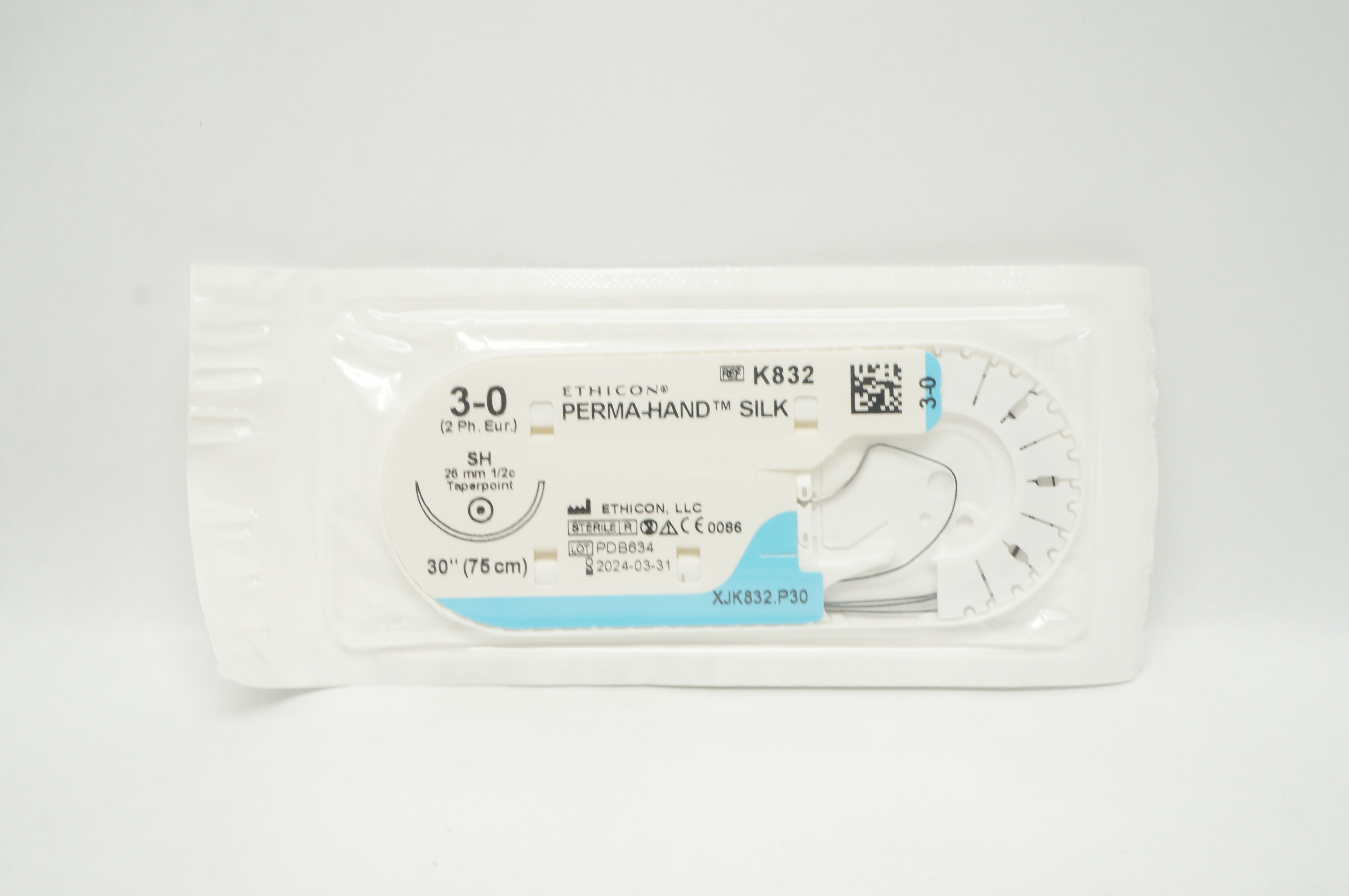 Ethicon K832 3-0 PERMA-HAND SILK Stre SH 26mm 1/2c Taperpoint, 30inch