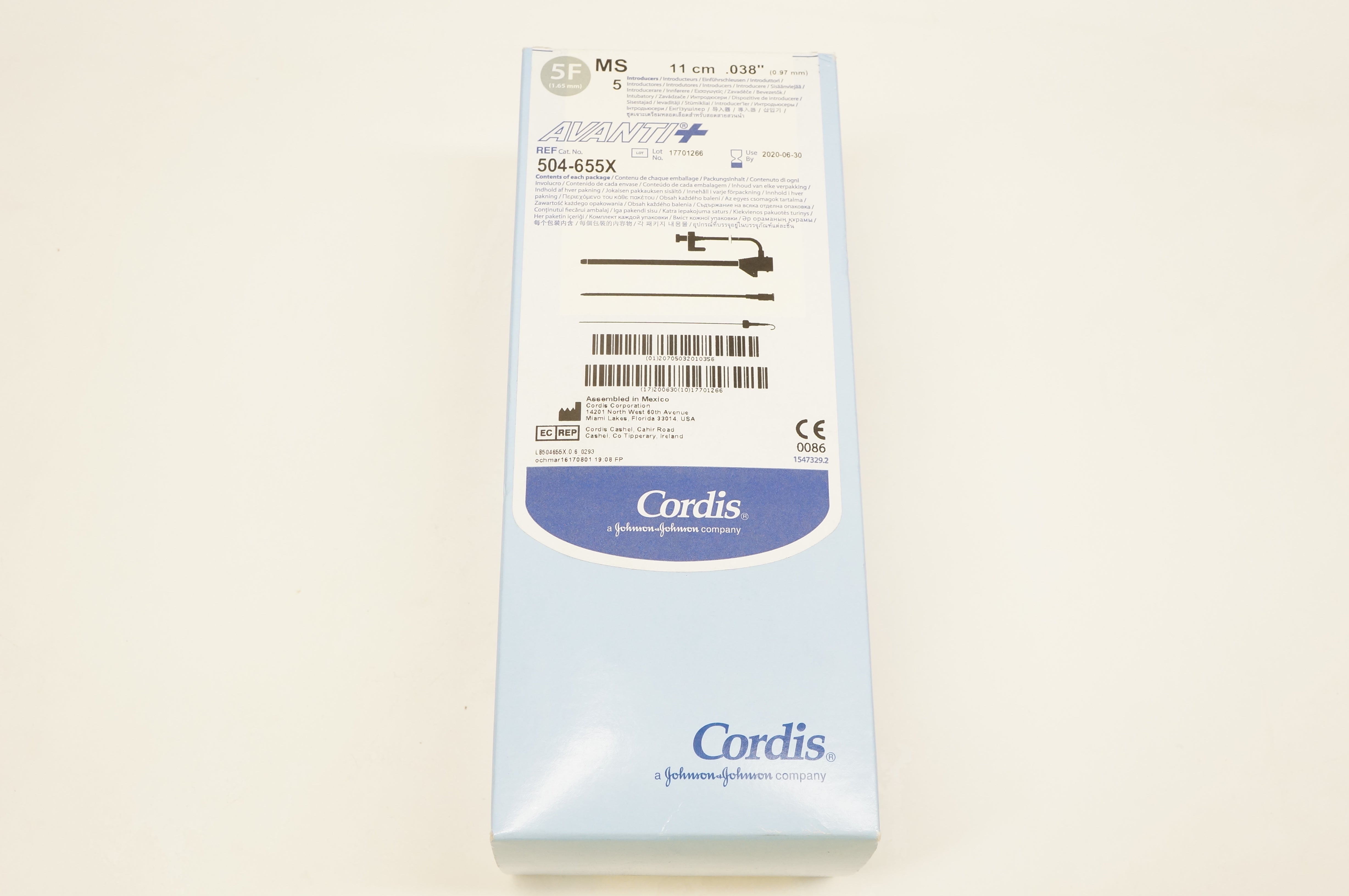 Cordis 504655X AVANTI Plus Introducers, MF 5F Box of 5