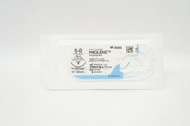 Ethicon 8686 5-0 PROLENE Polypropylene Stre PS-2 19mm 3/8c ReverseCutting 18inch