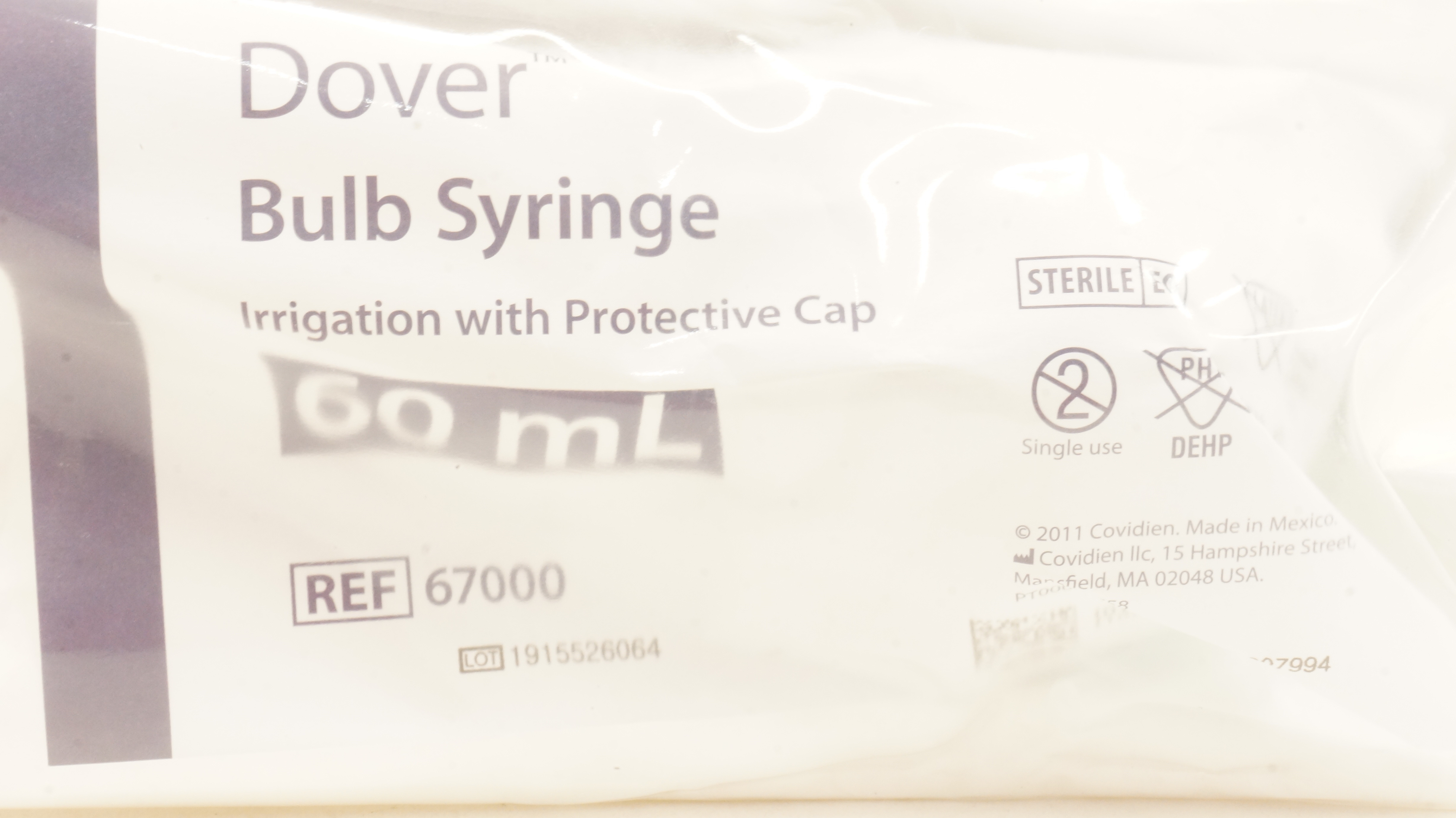 Covidien 67000 Dover Bulb Syringe Irrigation with Protective Cap 60 mL