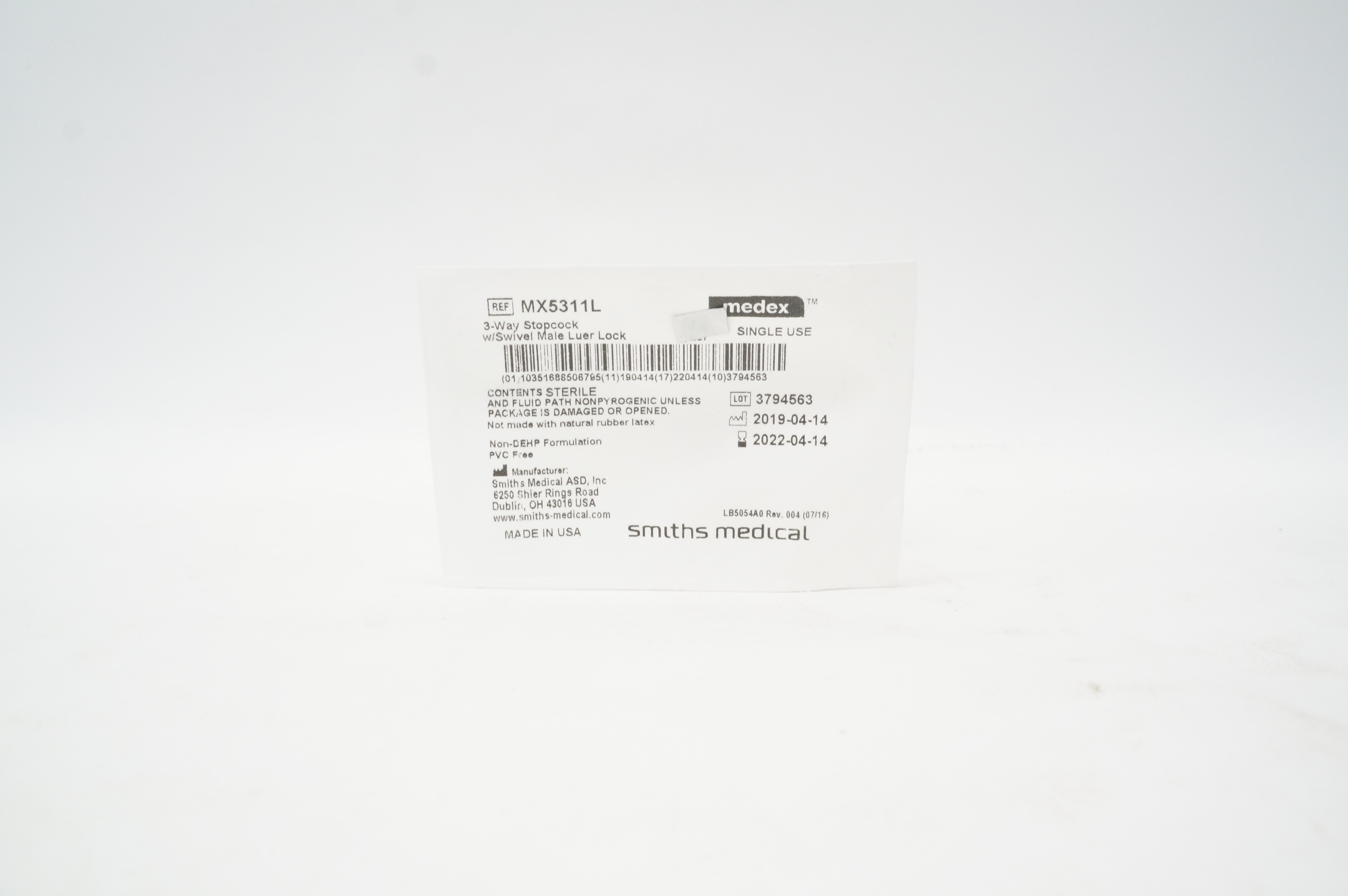 Smiths Medical MX5311L Medex 3-Way Stopcock with Swivel Male Luer Lock (x)