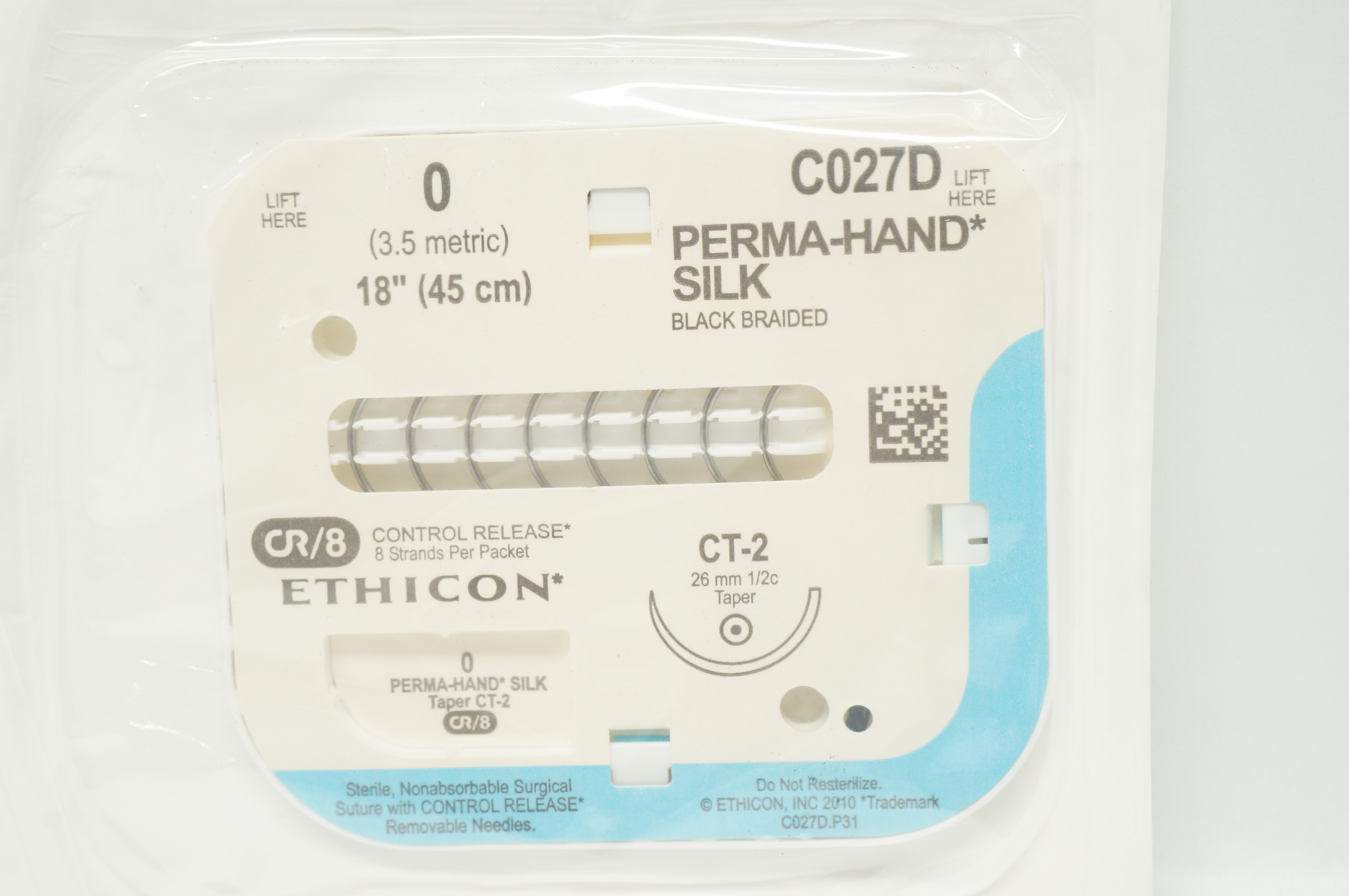 Ethicon C027D 0 Perma-Hand Silk CT-2 26mm 1/2c Taper 18inch