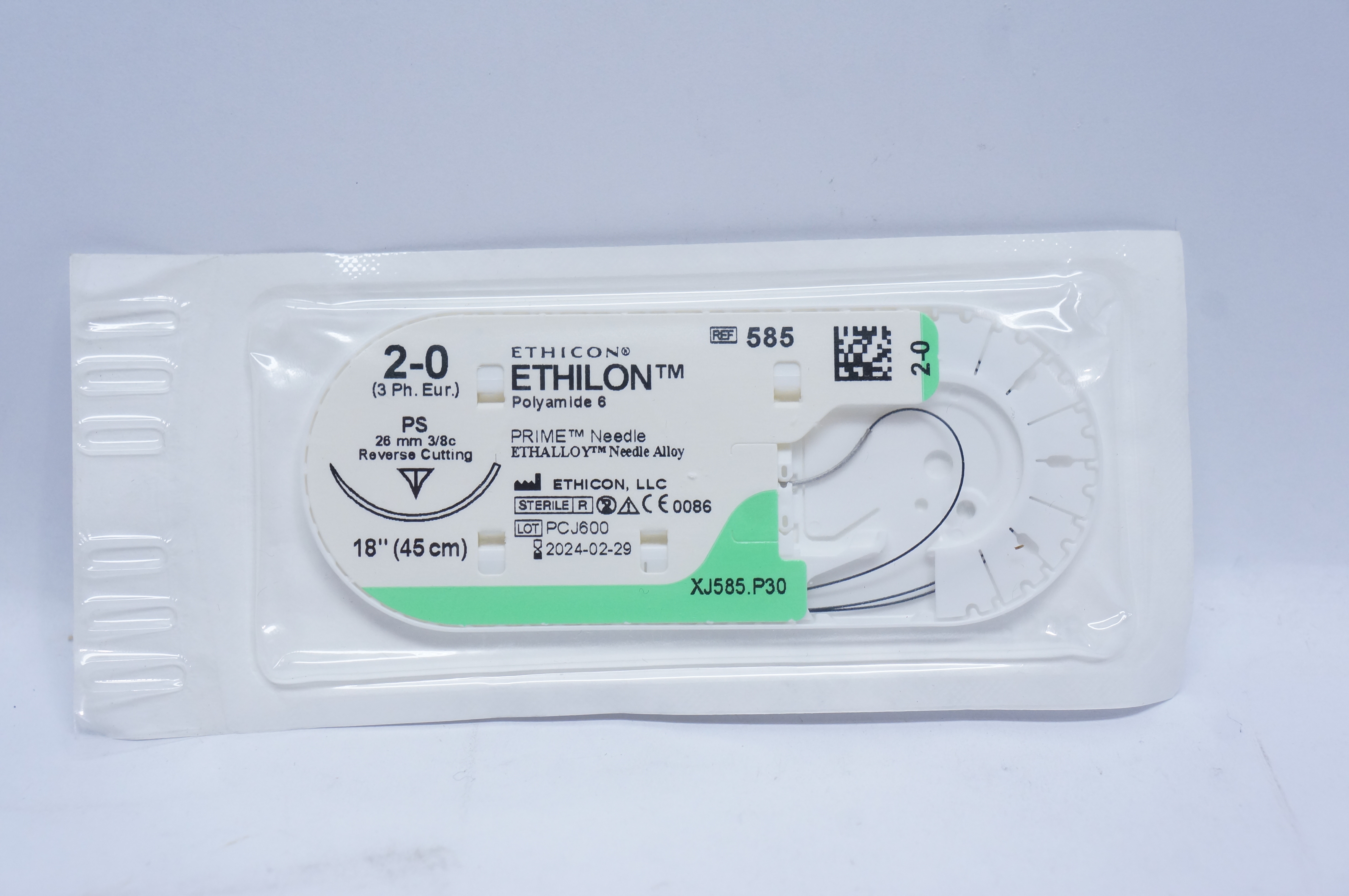Ethicon 585 2-0 ETHILON, PS, 26mm 3/8c Reverse Cutting, 18inch