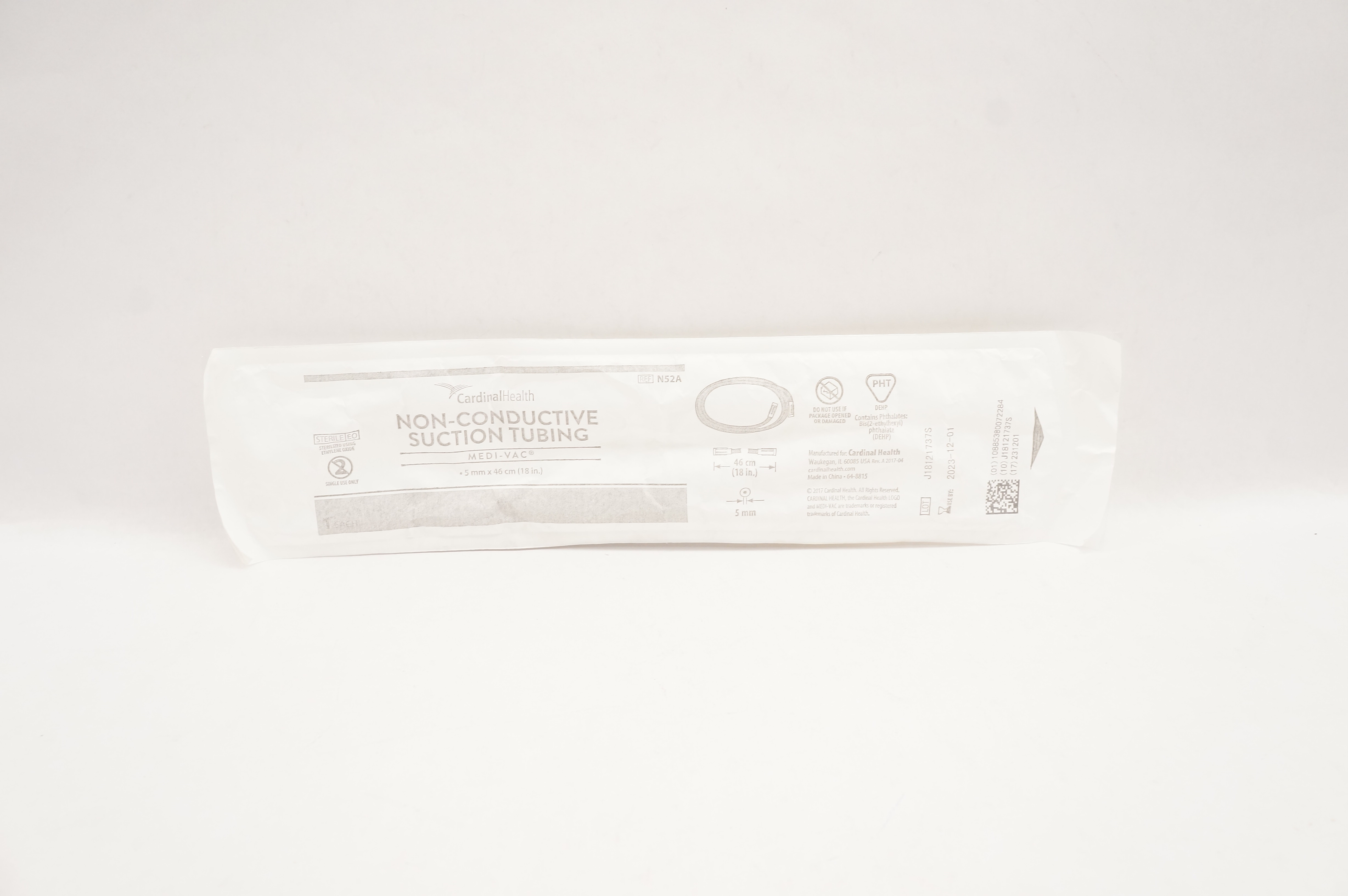 Cardinal Health N52A Medi-Vac Non-Conductive Suction Tubing 5mm x 18inch
