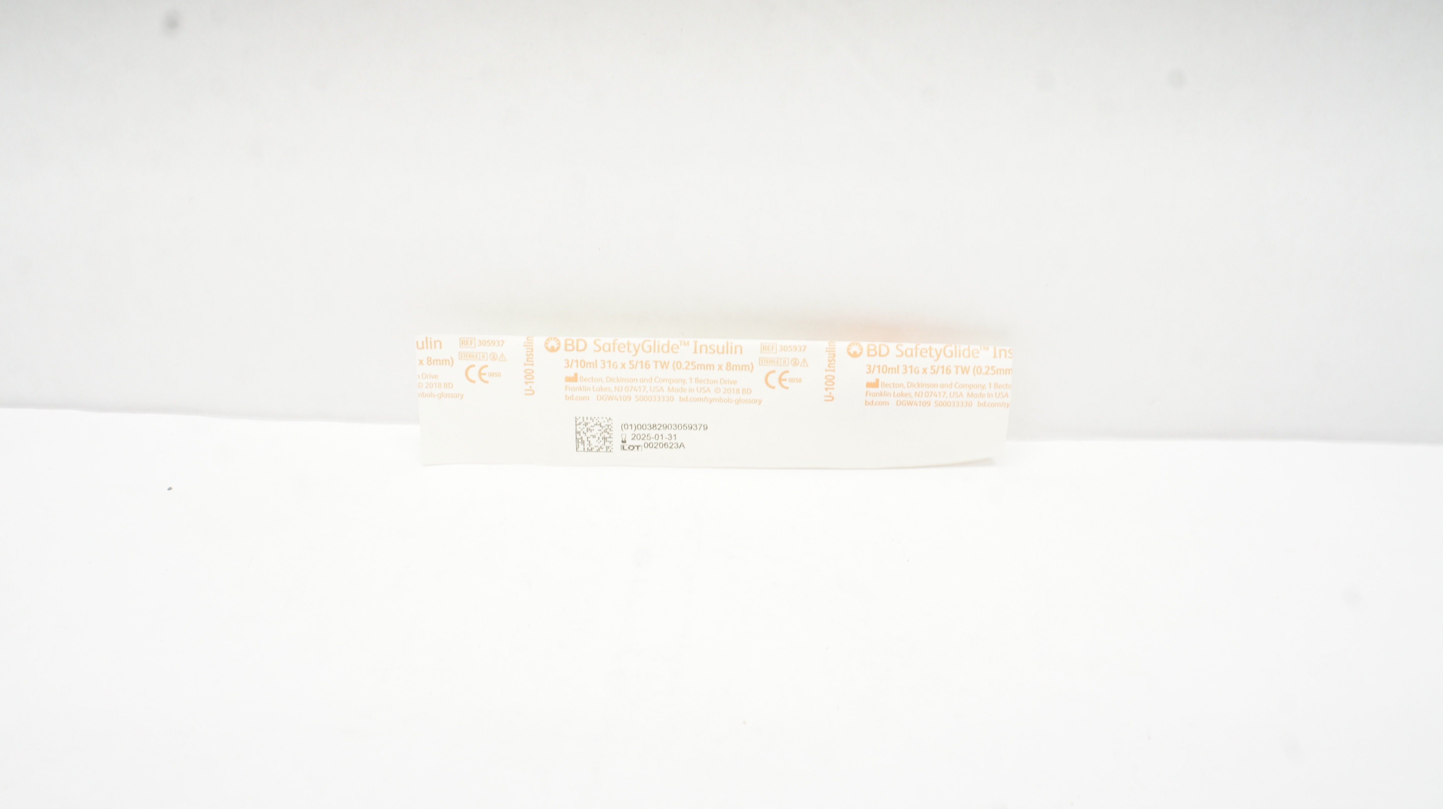 BD 305937 SafetyGlide U-100 Insulin Syringe 3/10ml 31G x 5/16TW