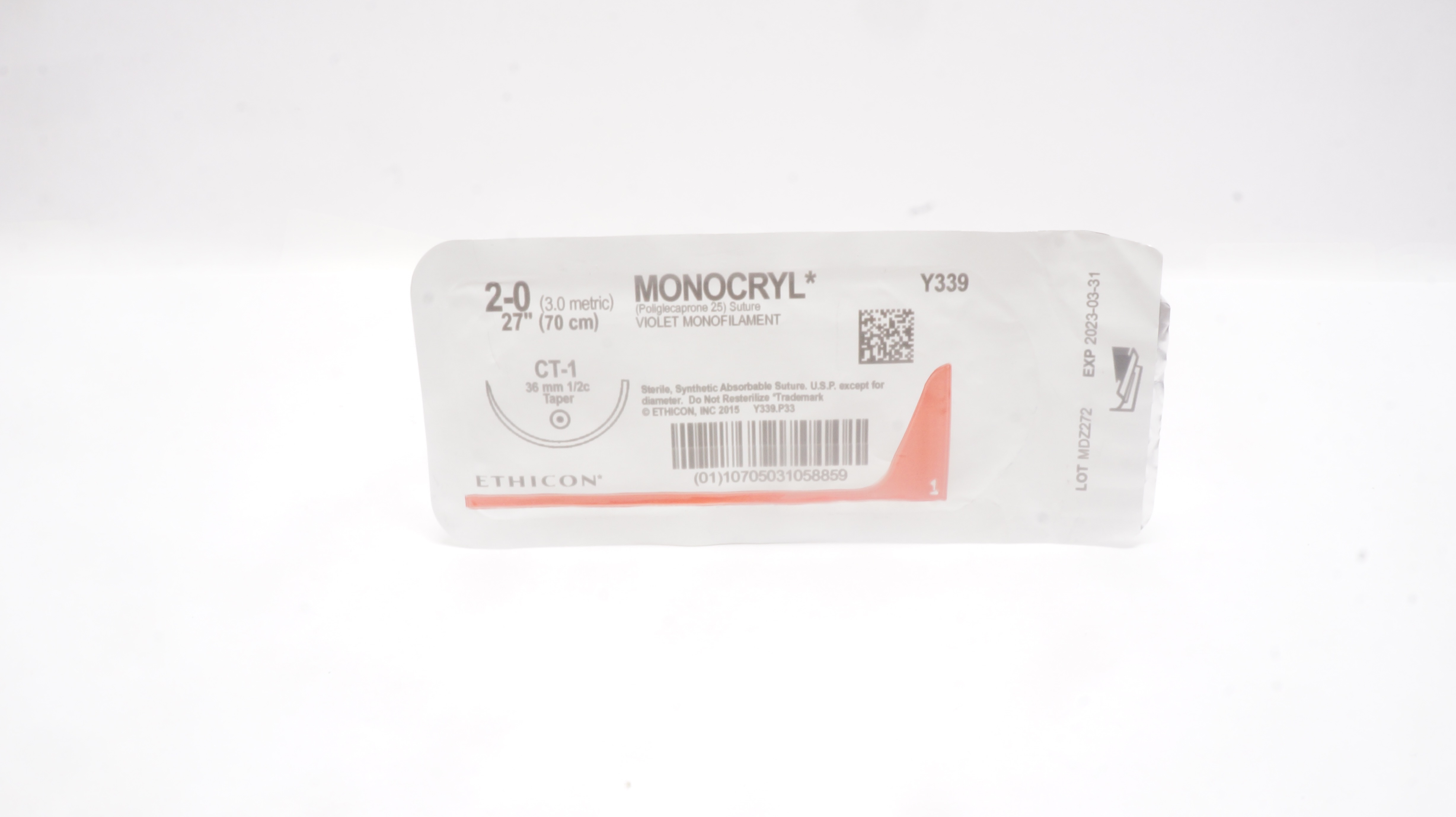 Ethicon Y339 2-0 MONOCRYL, CT-1, 36mm 1/2c Taper, 27inch (x)