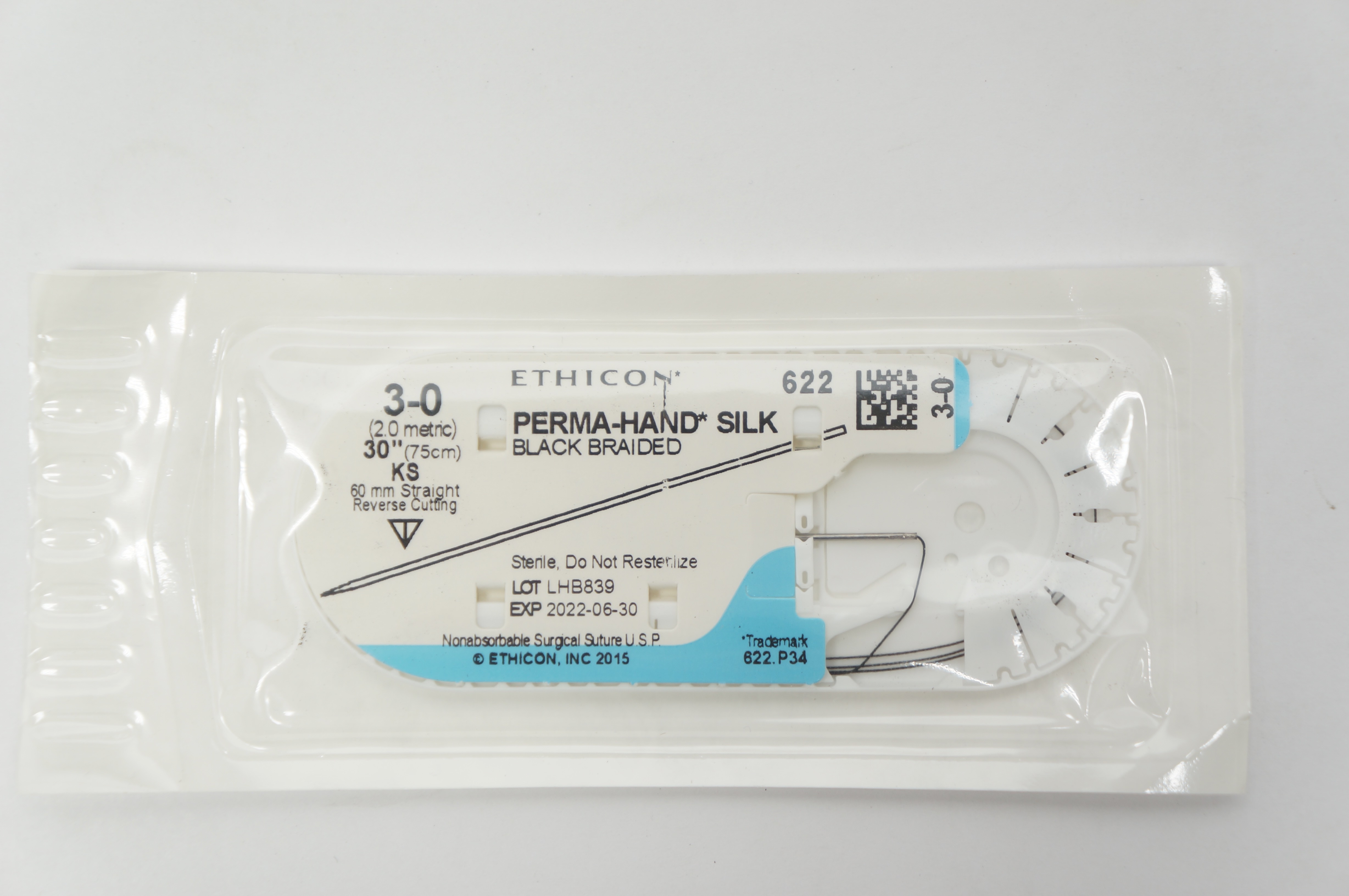 Ethicon 622 3-0 Perma-Hand Silk, KS, 60mm Straight Reverse Cutting, 30inch (x)