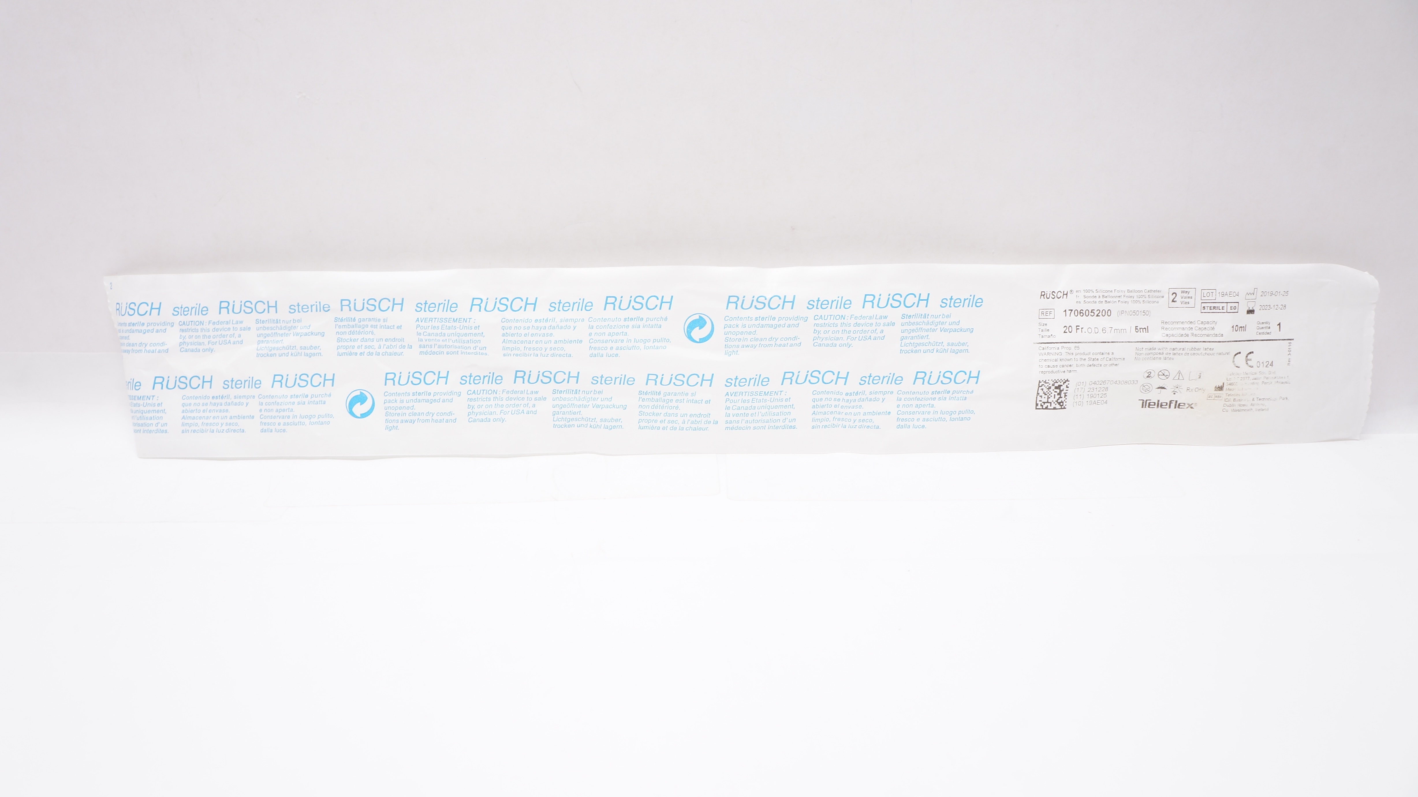 Teleflex 170605200 RUSCH Silicone Foley Balloon Cath. 20Fr x 6.7mm OD x 5mL (x)