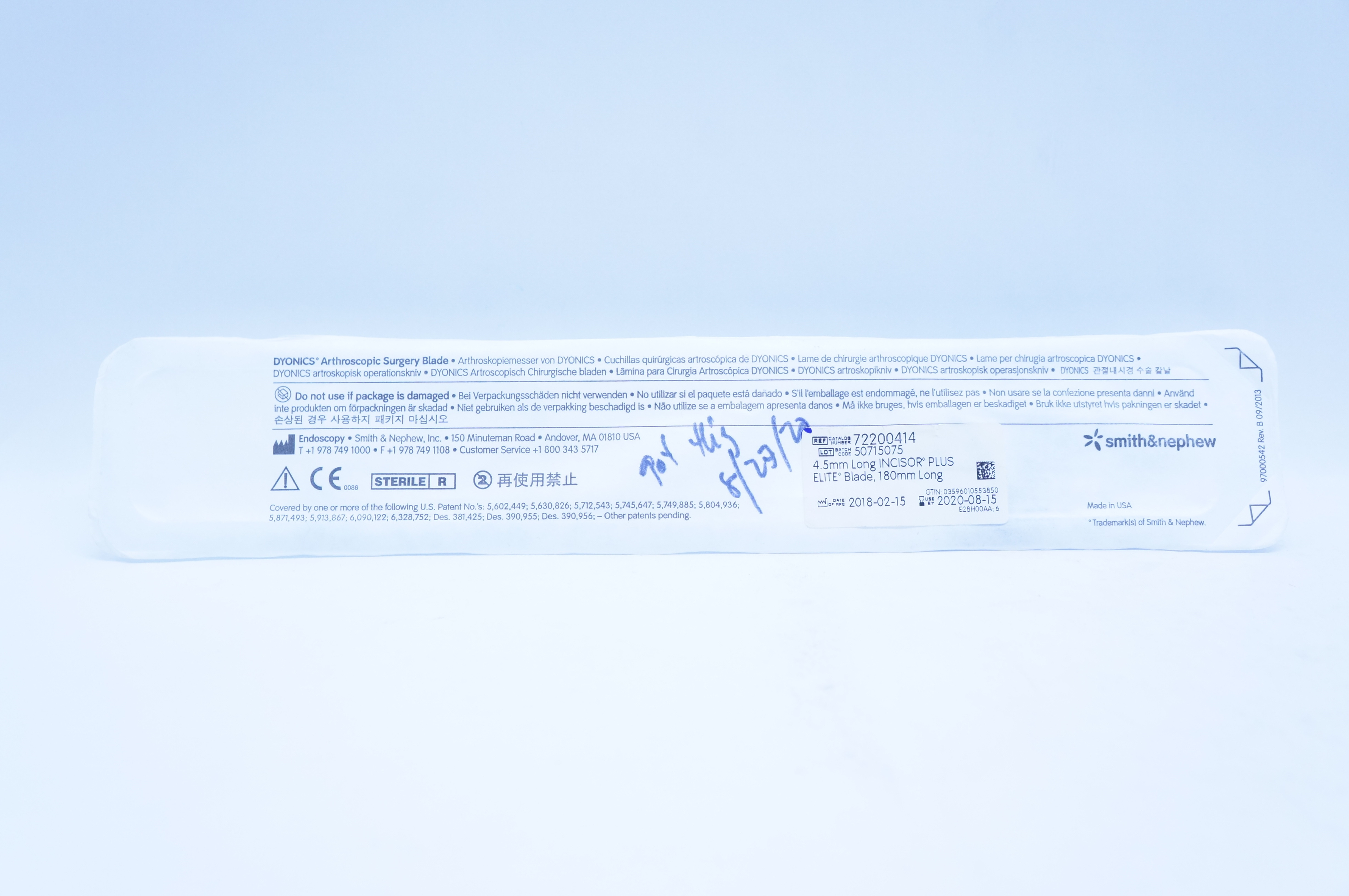 Smith& Nephew 72200414 Arthroscopic Surgery 4.5mm Incisor, Blade 180mm Long (x)