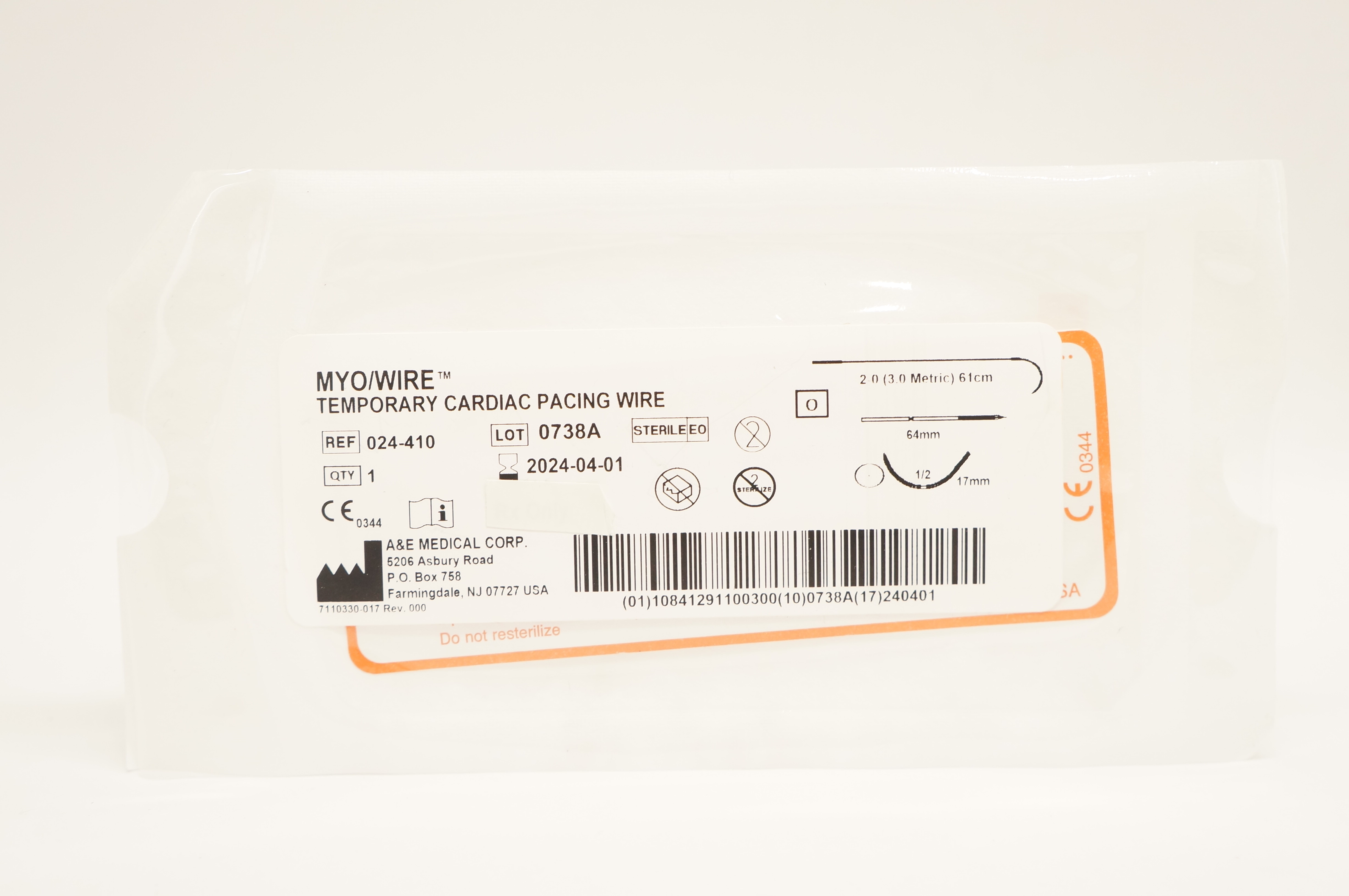 Cardiac Wire Rigalo A&E Medical 024-410 2-0 MYO/Wire Temporary Cardiac Pacing Wire 64mm 1/2 ...