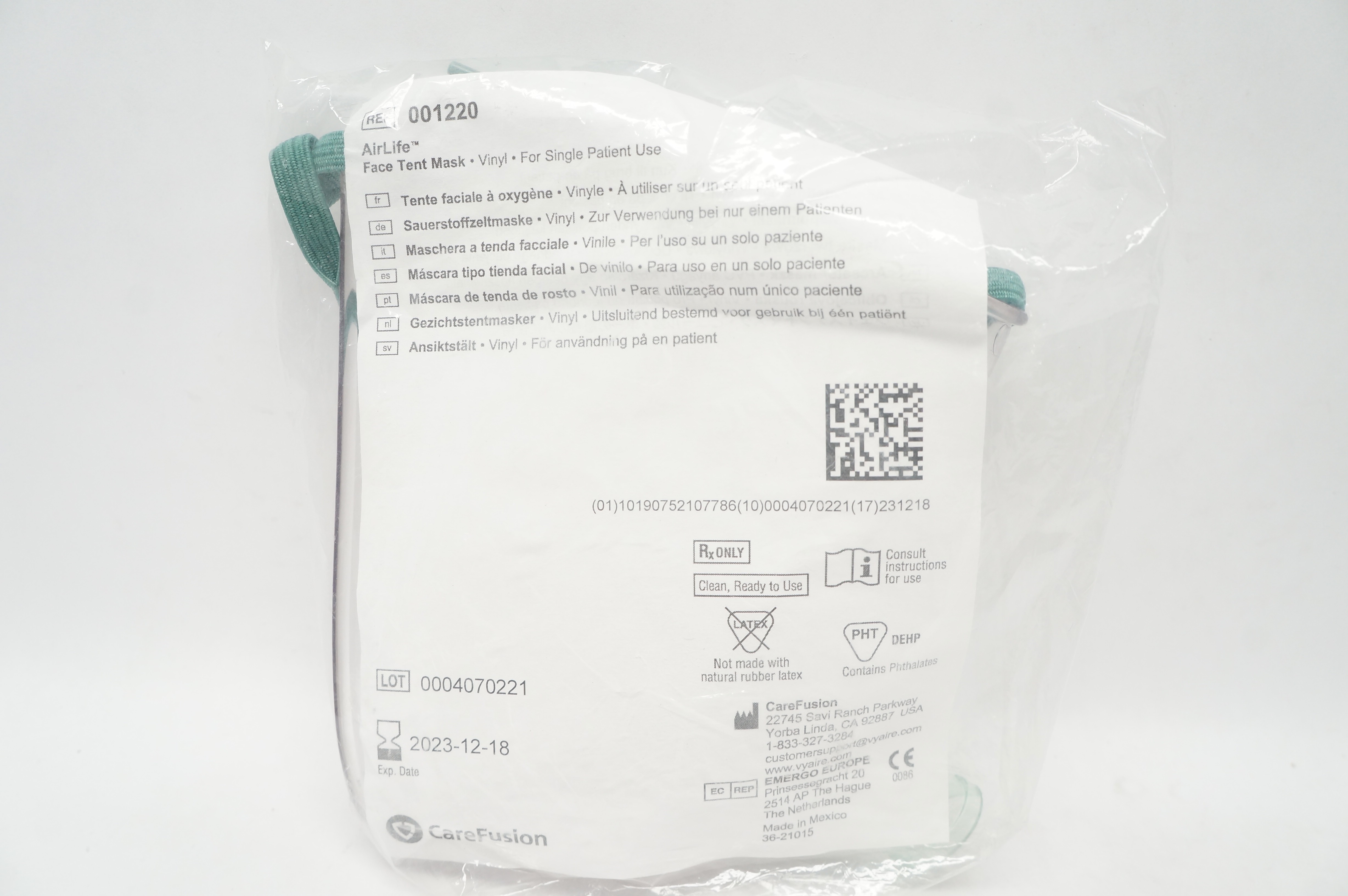 CareFusion 001220 AirLife Face Tent Mask Vinyl