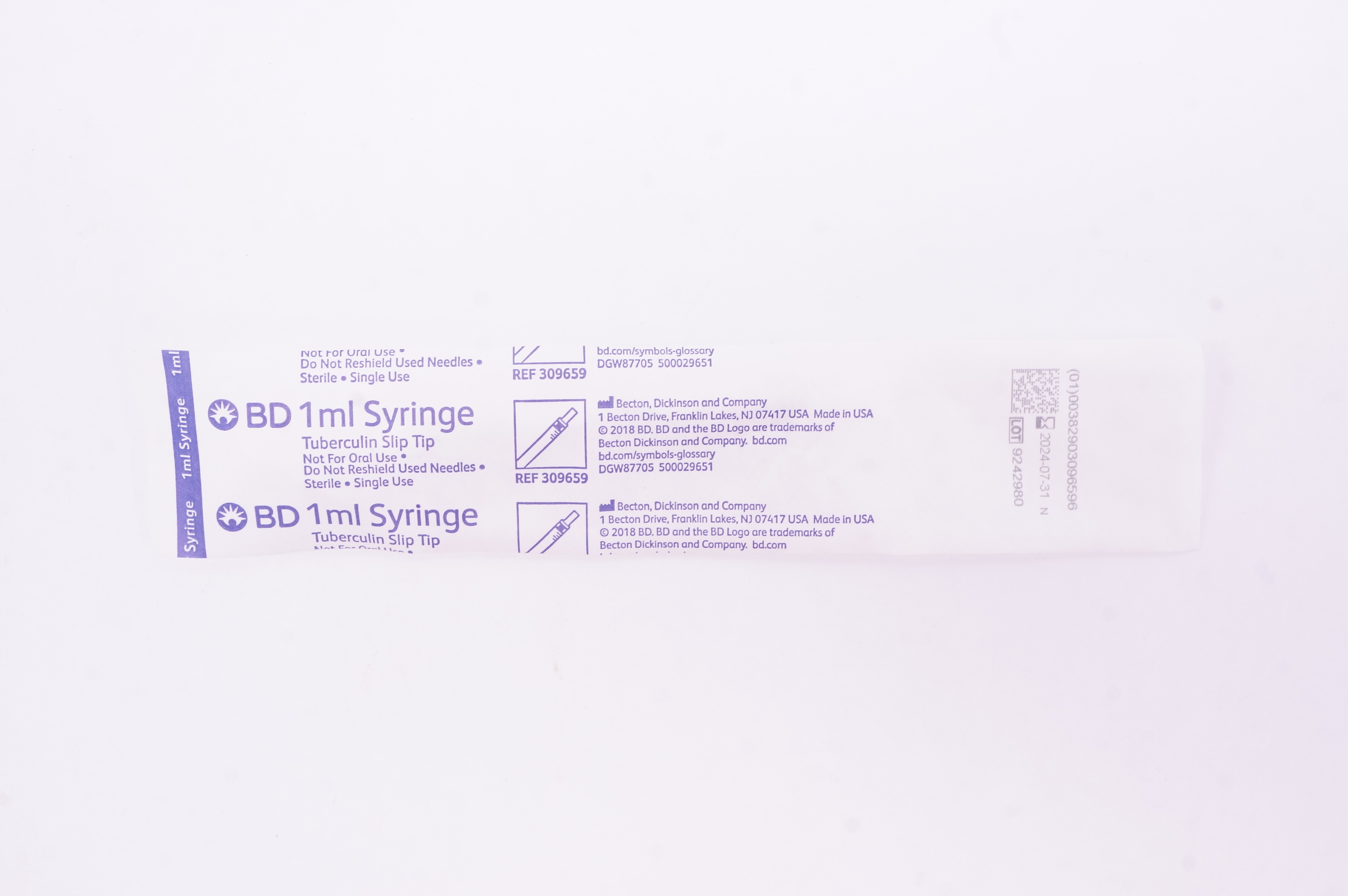 BD 309659 1ml TB Syringe Slit Tip