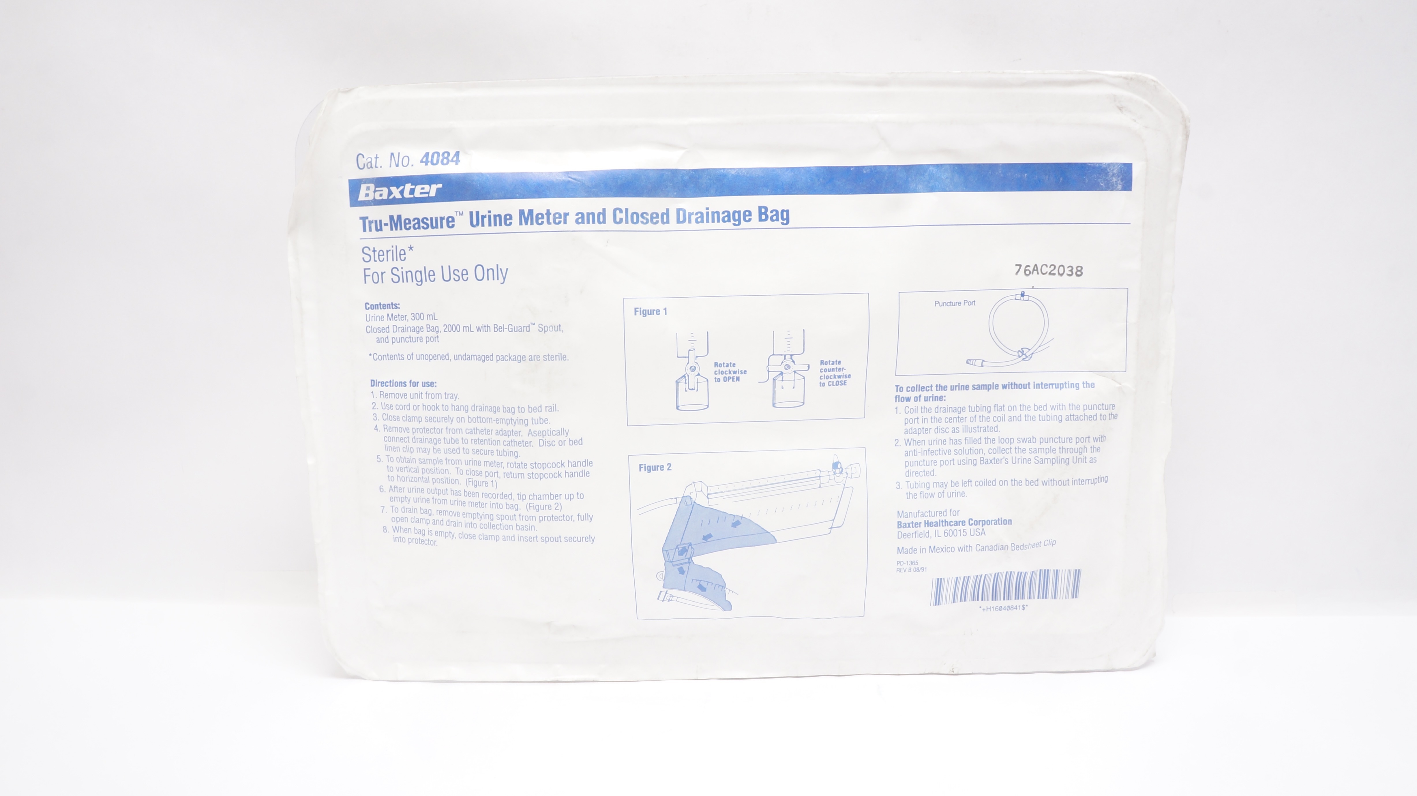 Baxter 4084 Tru-Measure Urine Meter W/ Closed Drainage Bag