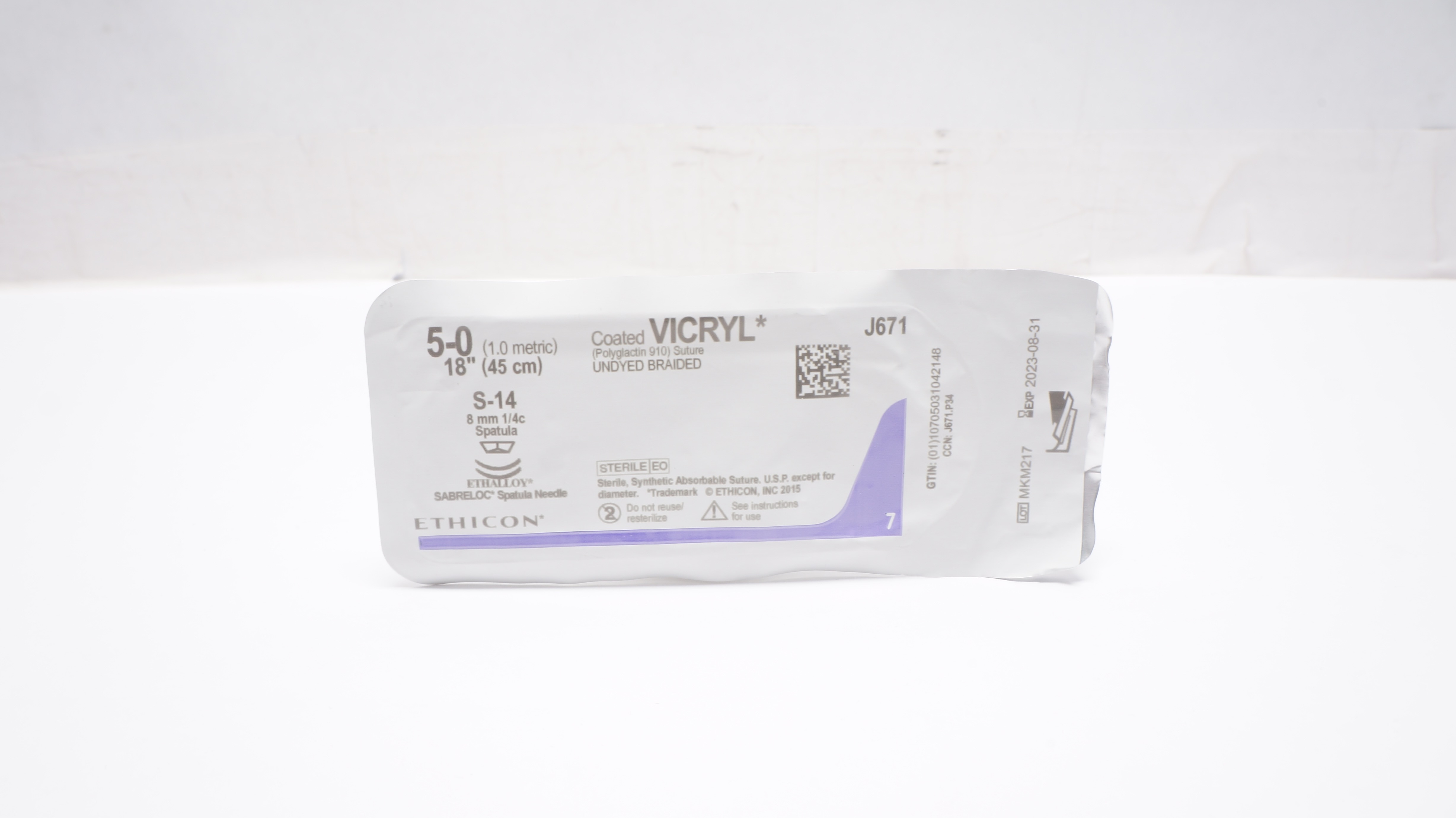 Ethicon J671 5-0 Coated VICRYL Polyglactin Stre S-14 8mm 1/4c Spatula, 18inch(x)