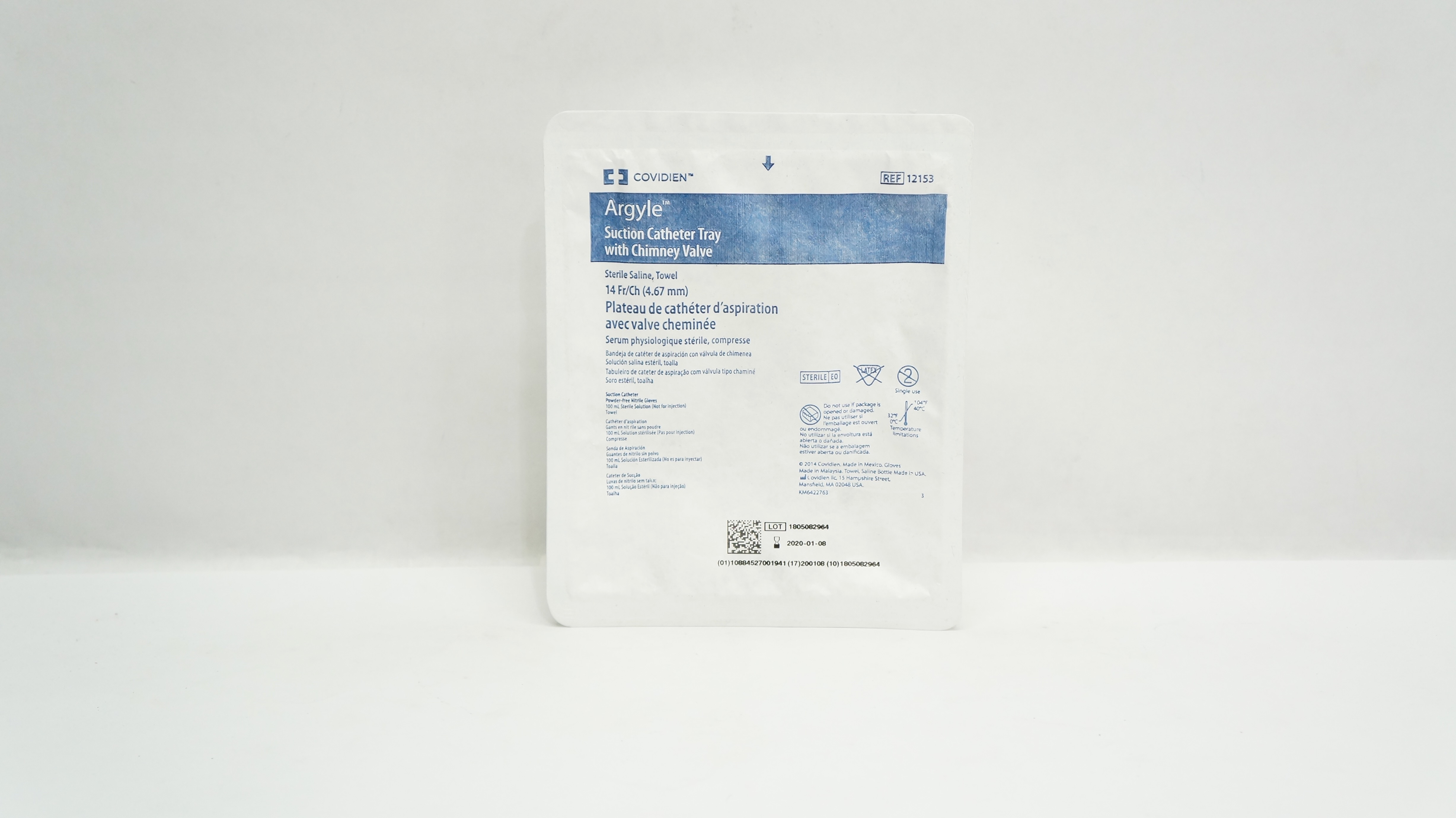 Covidien 12153 Argyle Suction Cath. Tray With Chimney Valve 14Fr. (x)