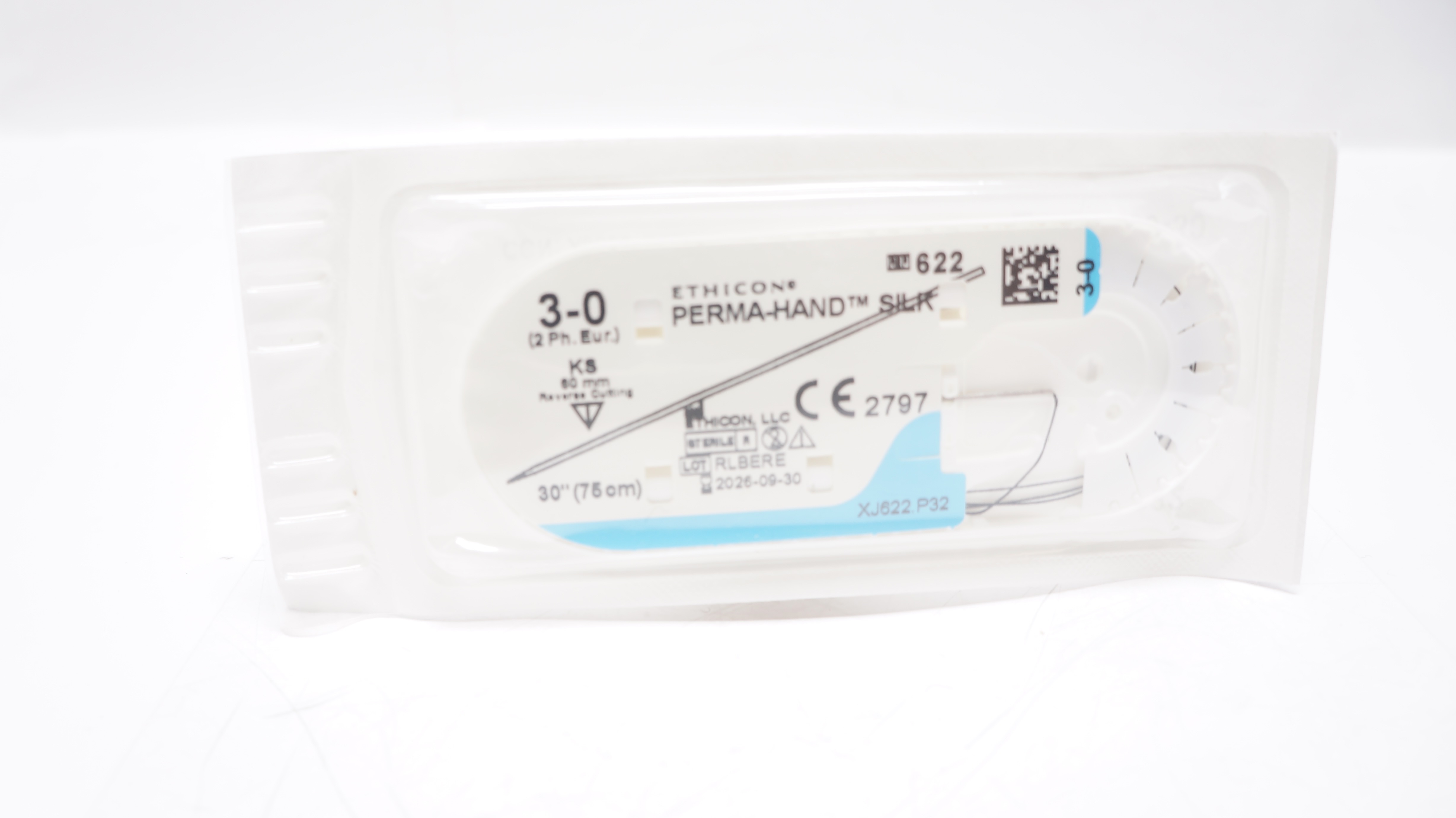 Ethicon 622 3-0 Perma-Hand Silk Surgical Stre KS 60mm Reverse Cutting 30inch