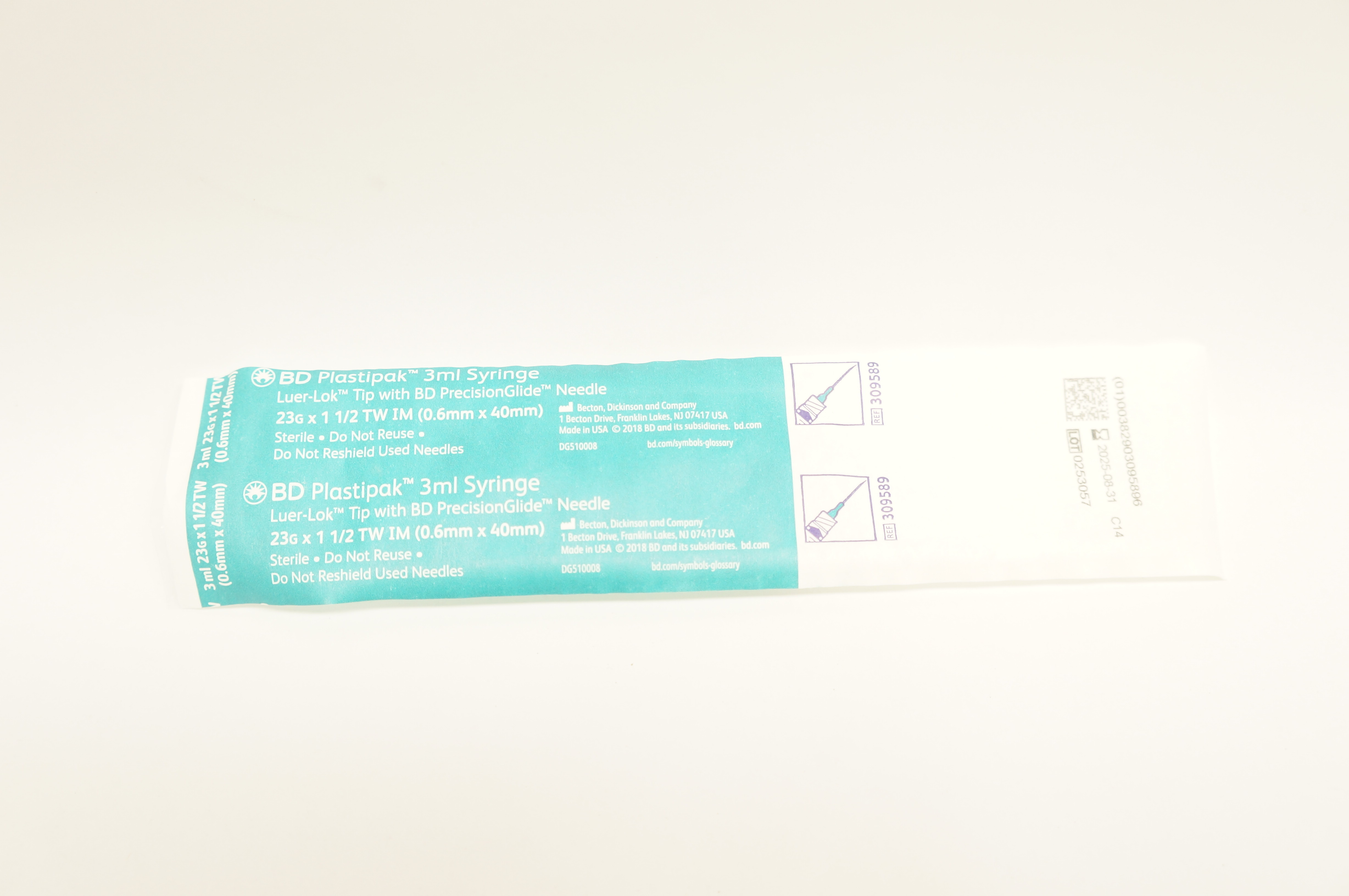 BD 309589 Plastipak 3ml Syringe Luer-Lok Tip W/BD PrecisionGlide Ndle 23Gx1-1/2