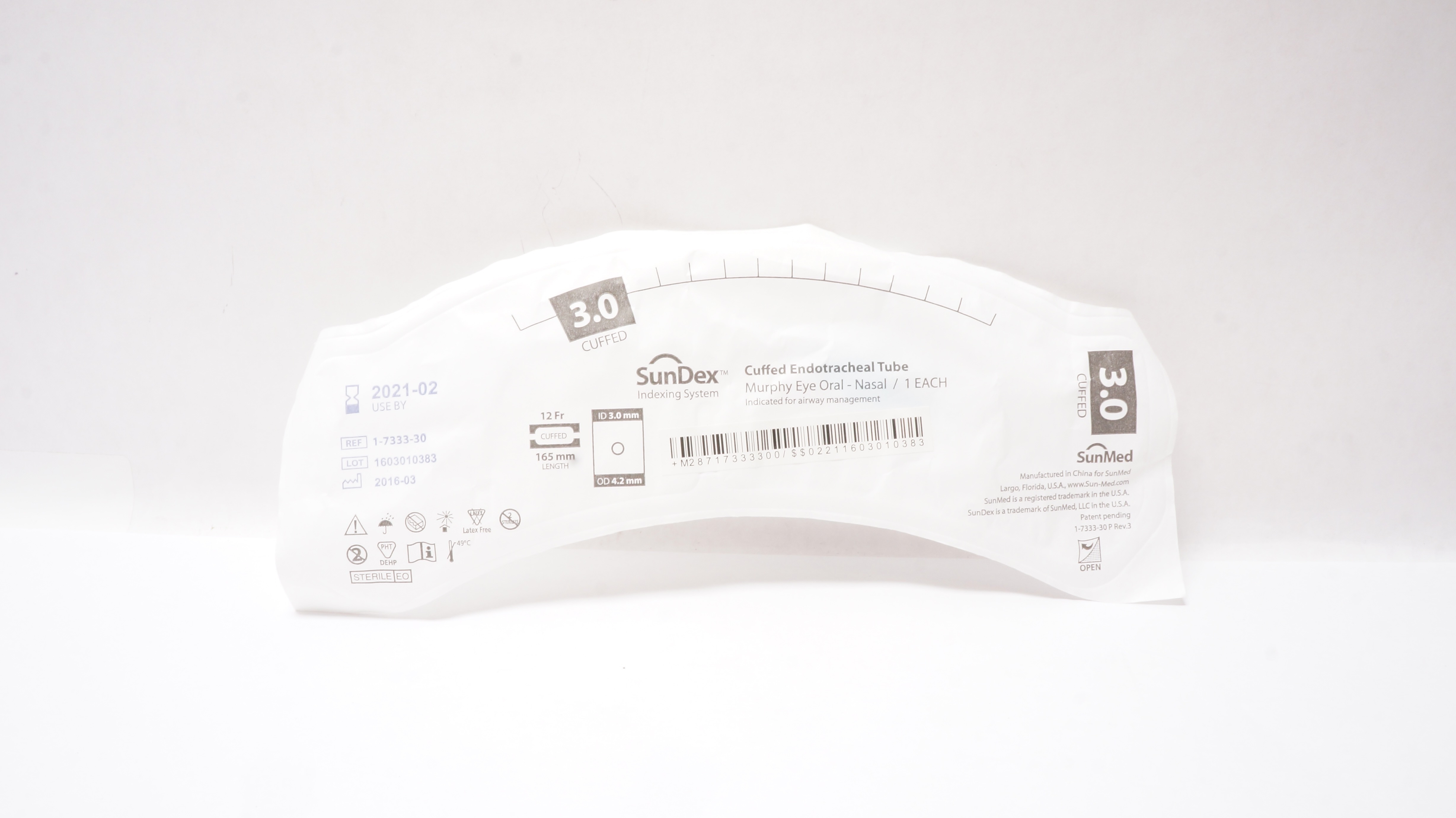 SunMed 1-7333-30 SunDex Cuffed Endotracheal Tube 3.0mm ID x 4.2mm OD (x)
