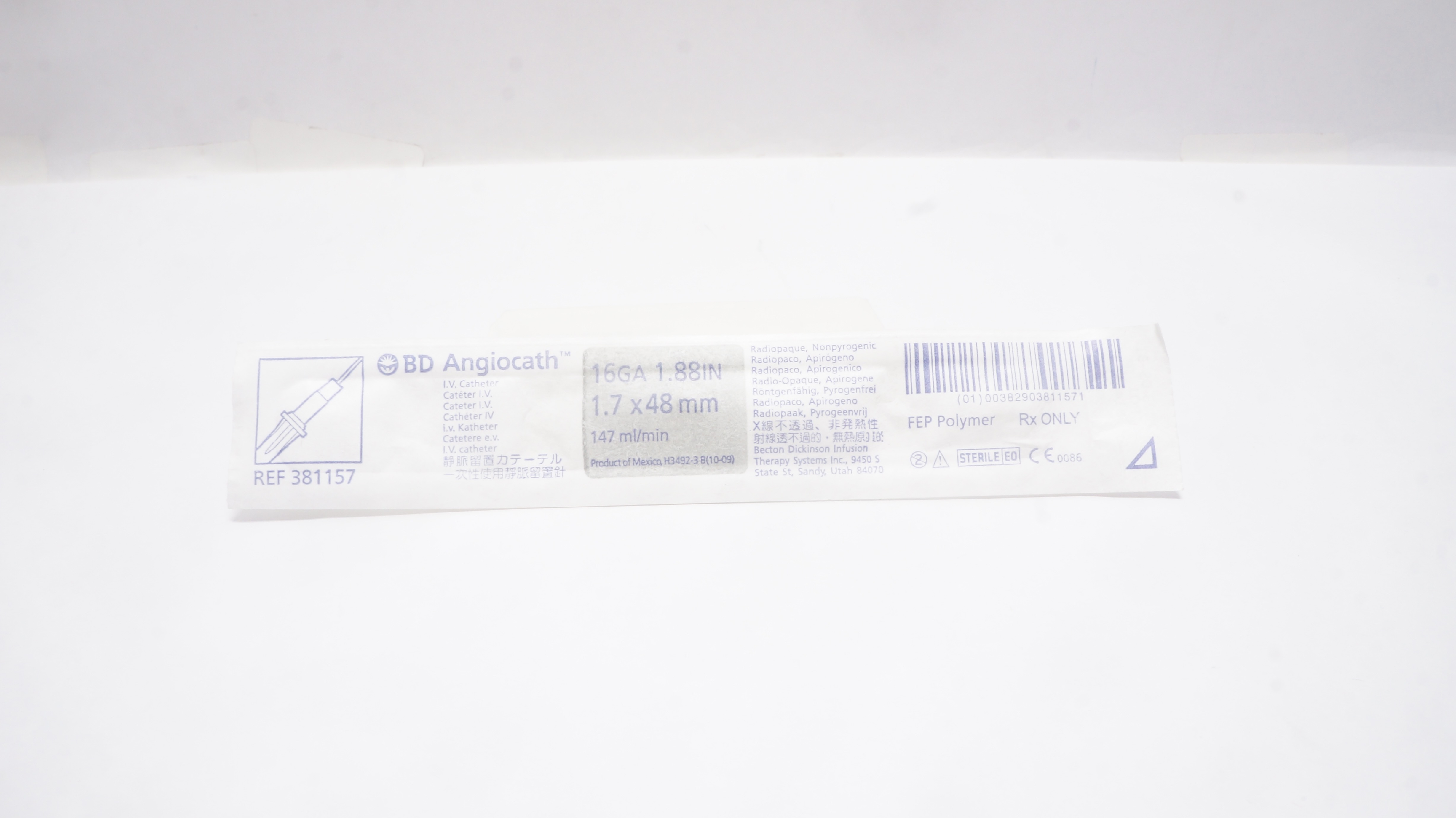 BD 381157 Angiocath I.V. Cath. 16Ga x 1.88inch x 147mL (x)