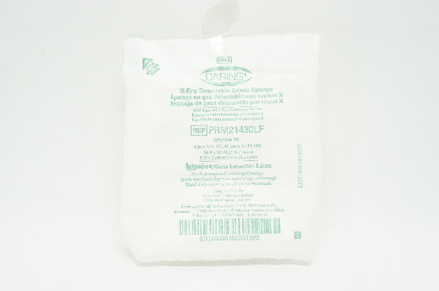 Caring PRM21430LF X-Ray Detectable Gauze Sponge 4 x 4inch 16-Ply - Pack of 10