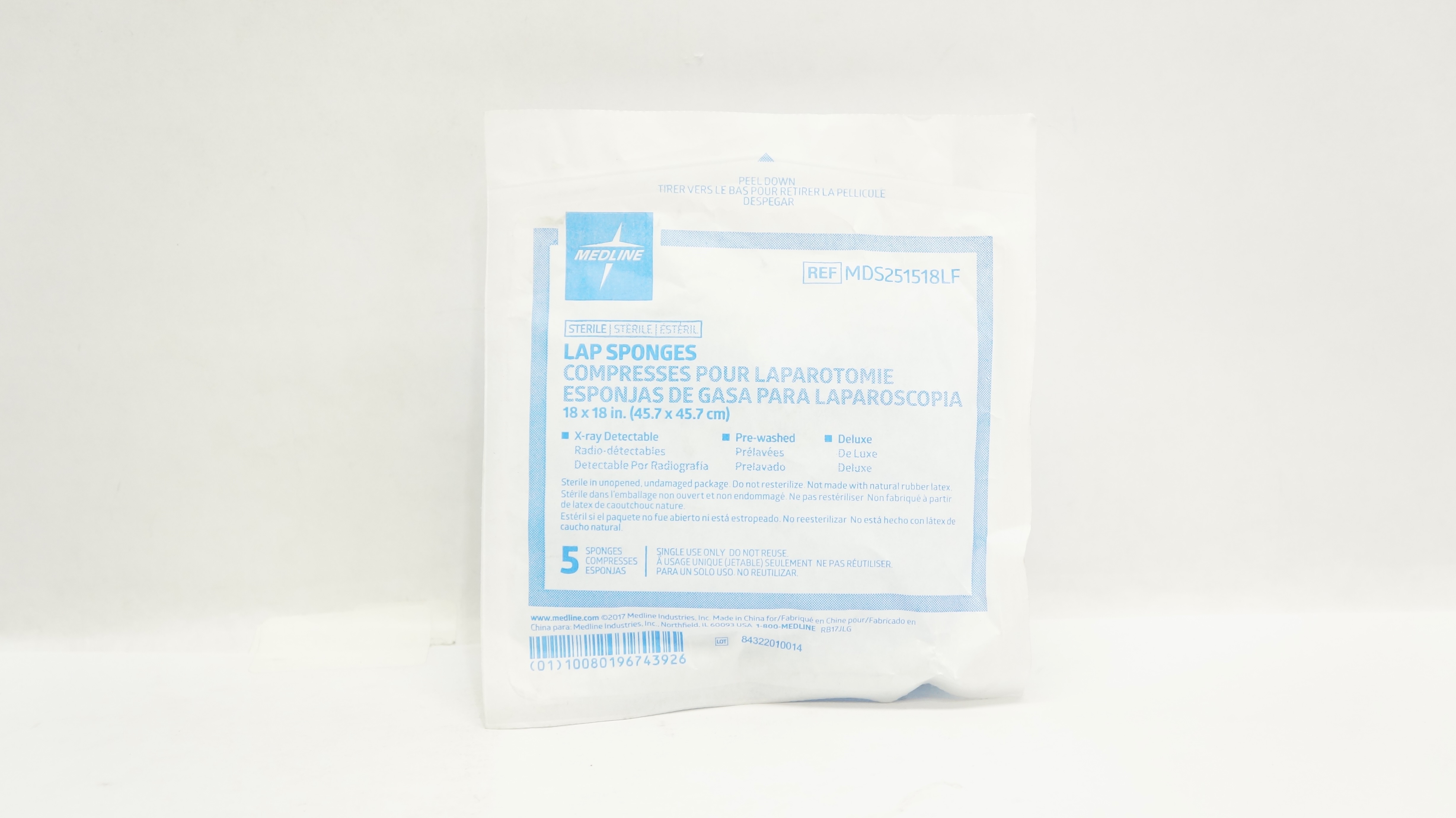 Medline MDS251518LF Lap Sponges 18inch x 18inch- Pack of 5