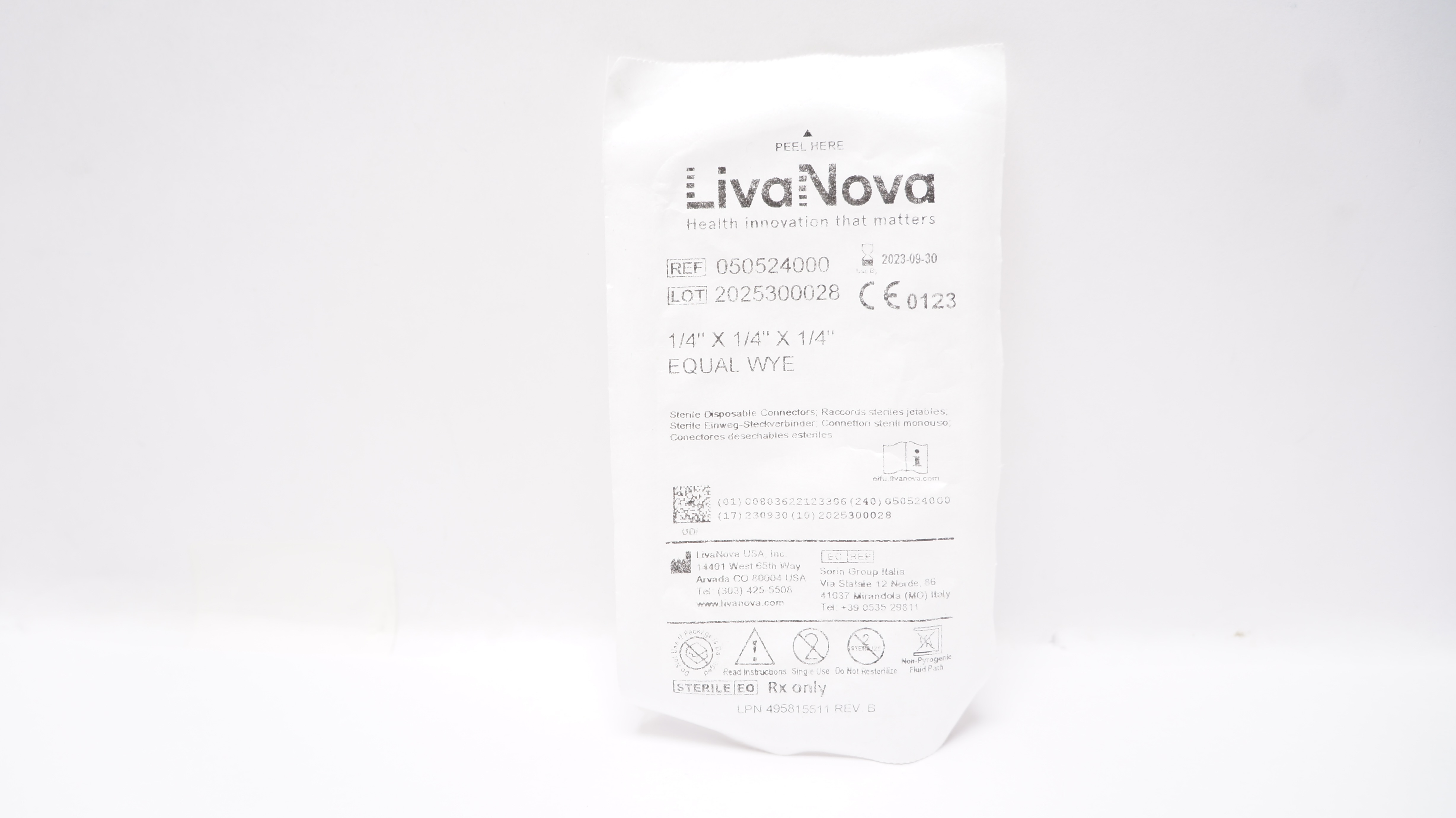 LivaNova 050524000 Equal Wye Perfusion Tubing Connector 1/4 x 1/4 x 1/4inch (x)
