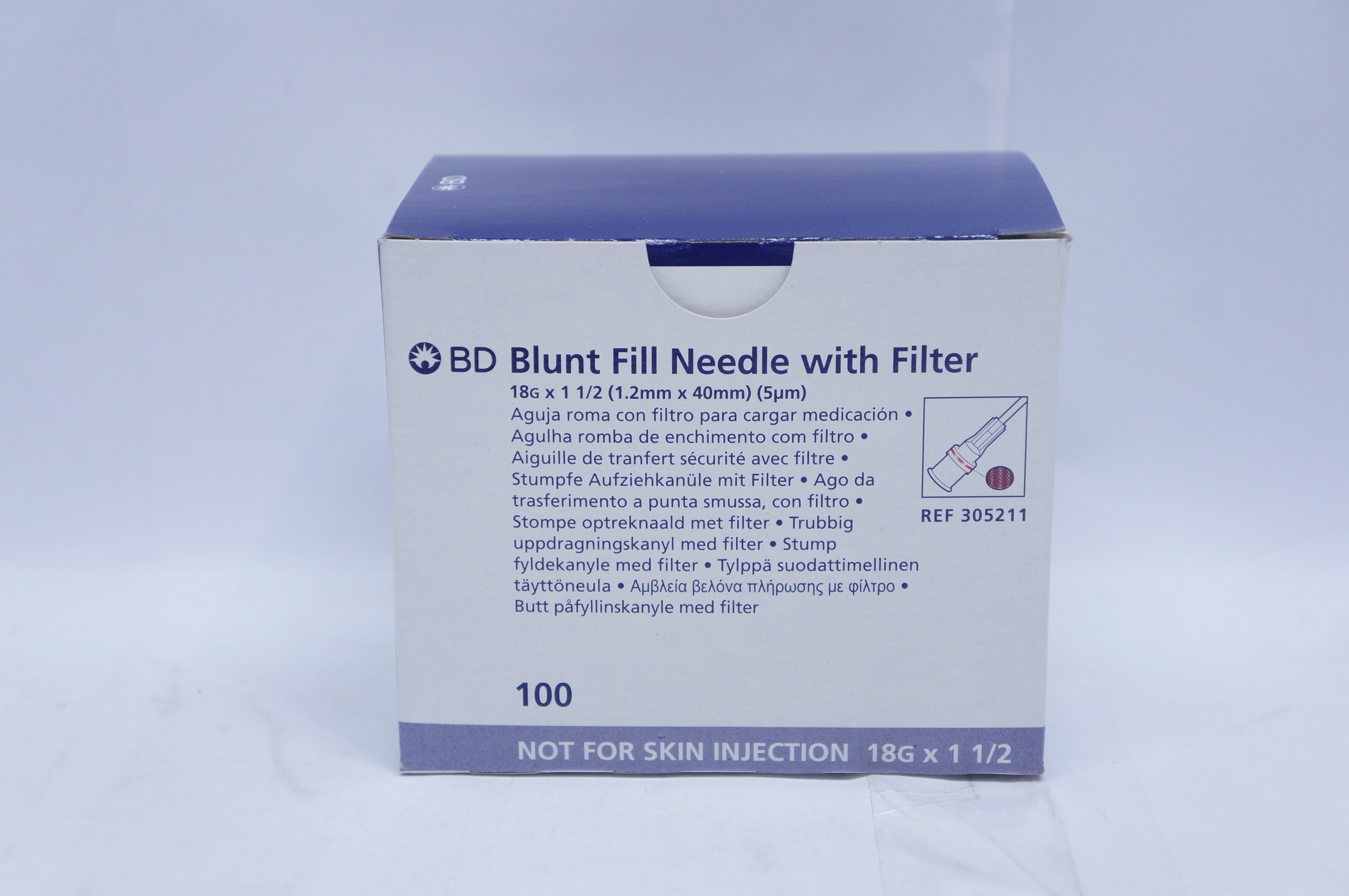 BD 305211 Blunt Fill Ndle with Filter 18G x 1-1/2inch - Box of 100