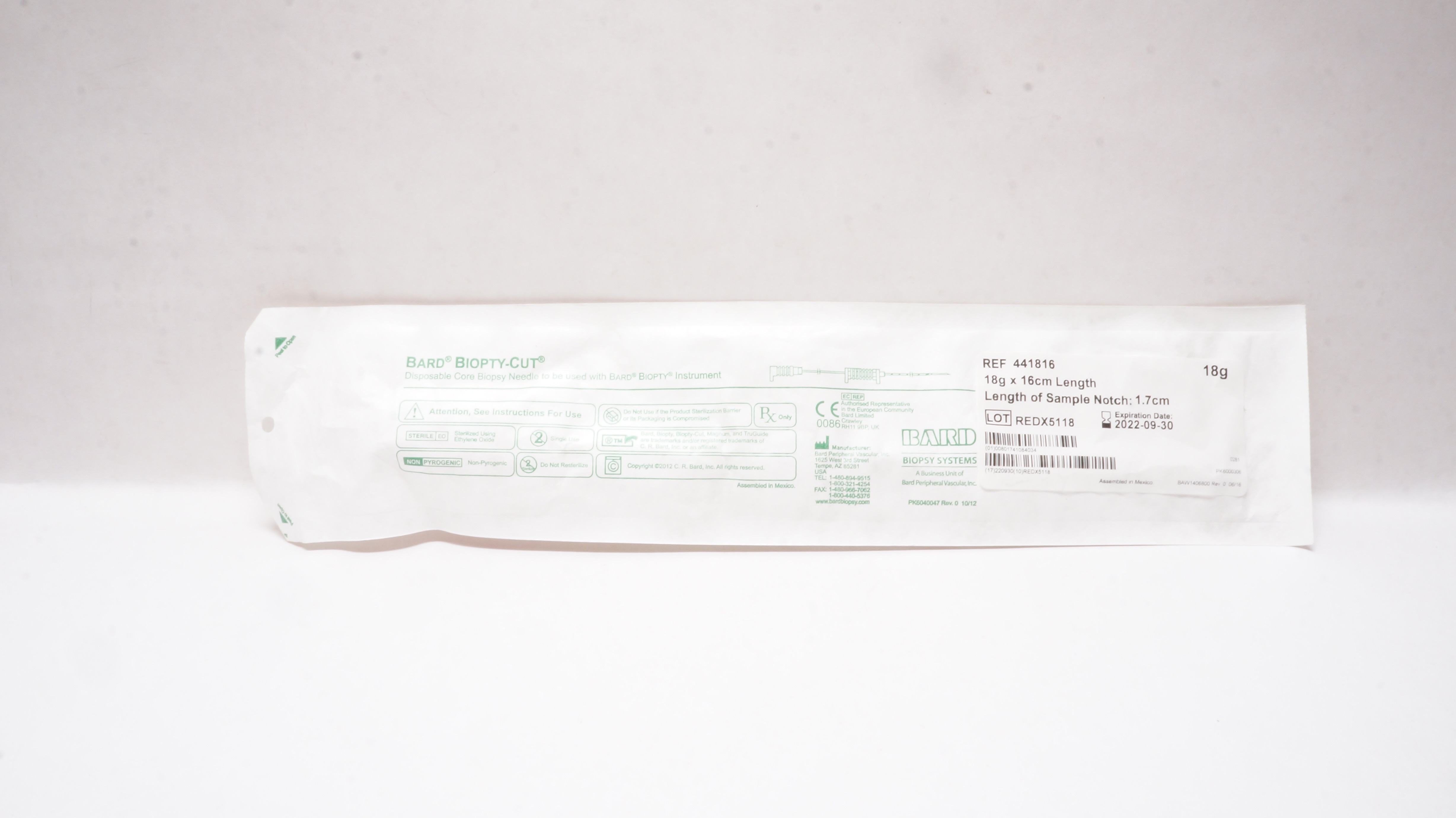 Bard 441816 Biopty-Cut Disposable Core Biopsy Ndle 18g x 16cm (x)