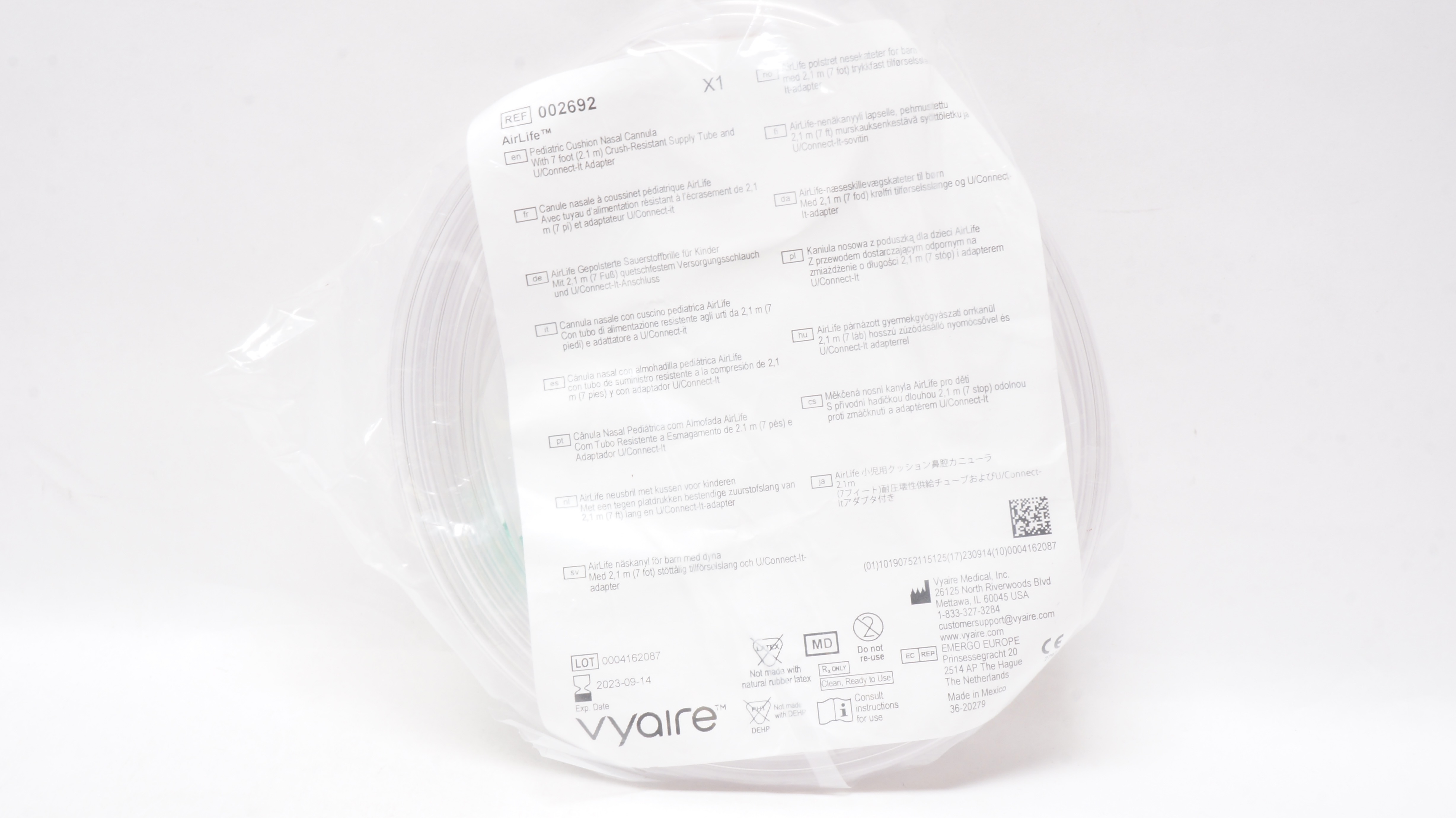 Vyaire 002692 Airlife Pediatric Cushion Nasal Cannula w/7ft. Tube & Adapter