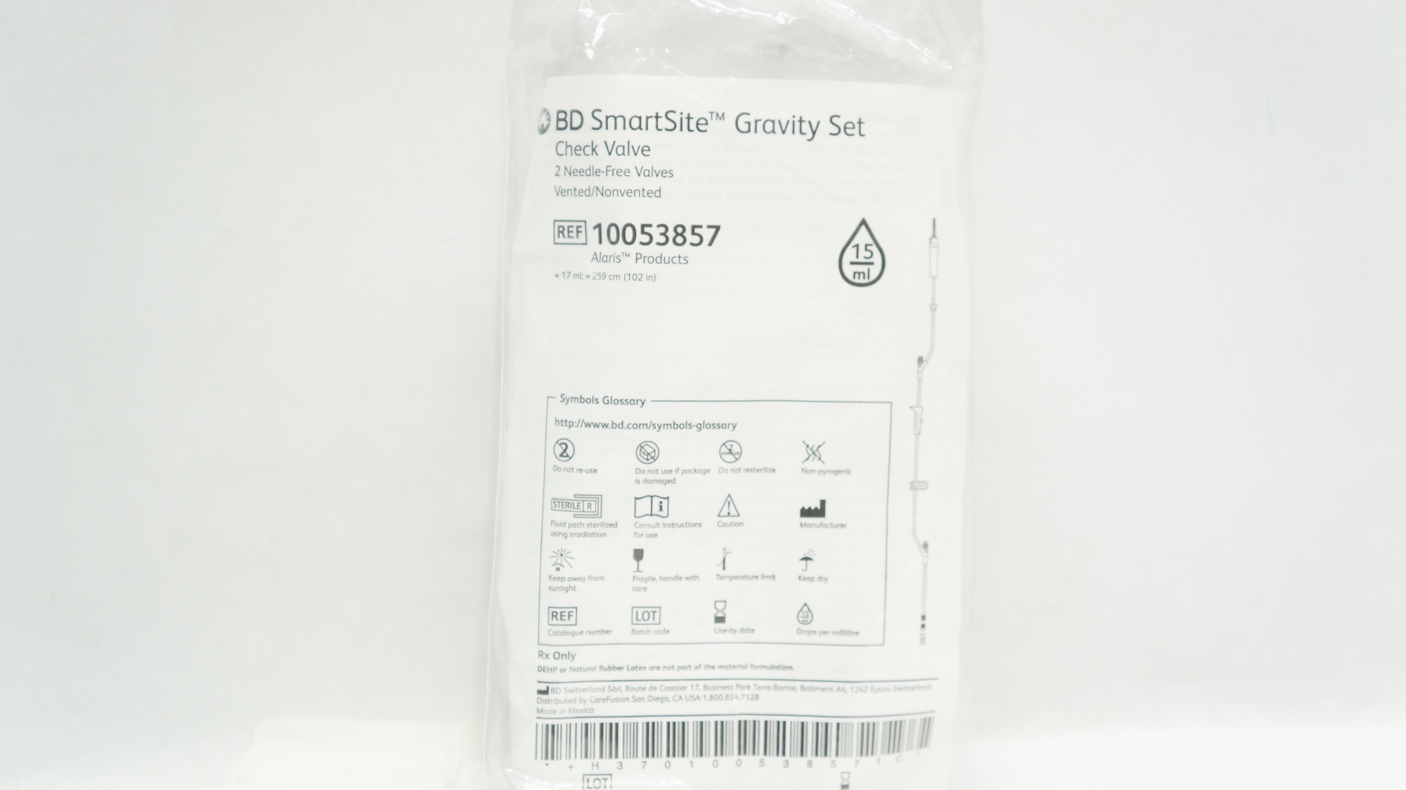 BD 10053857 SmartSite Gravity Set Check Valve 15Drops/mL, 17ml x 102inch (x)