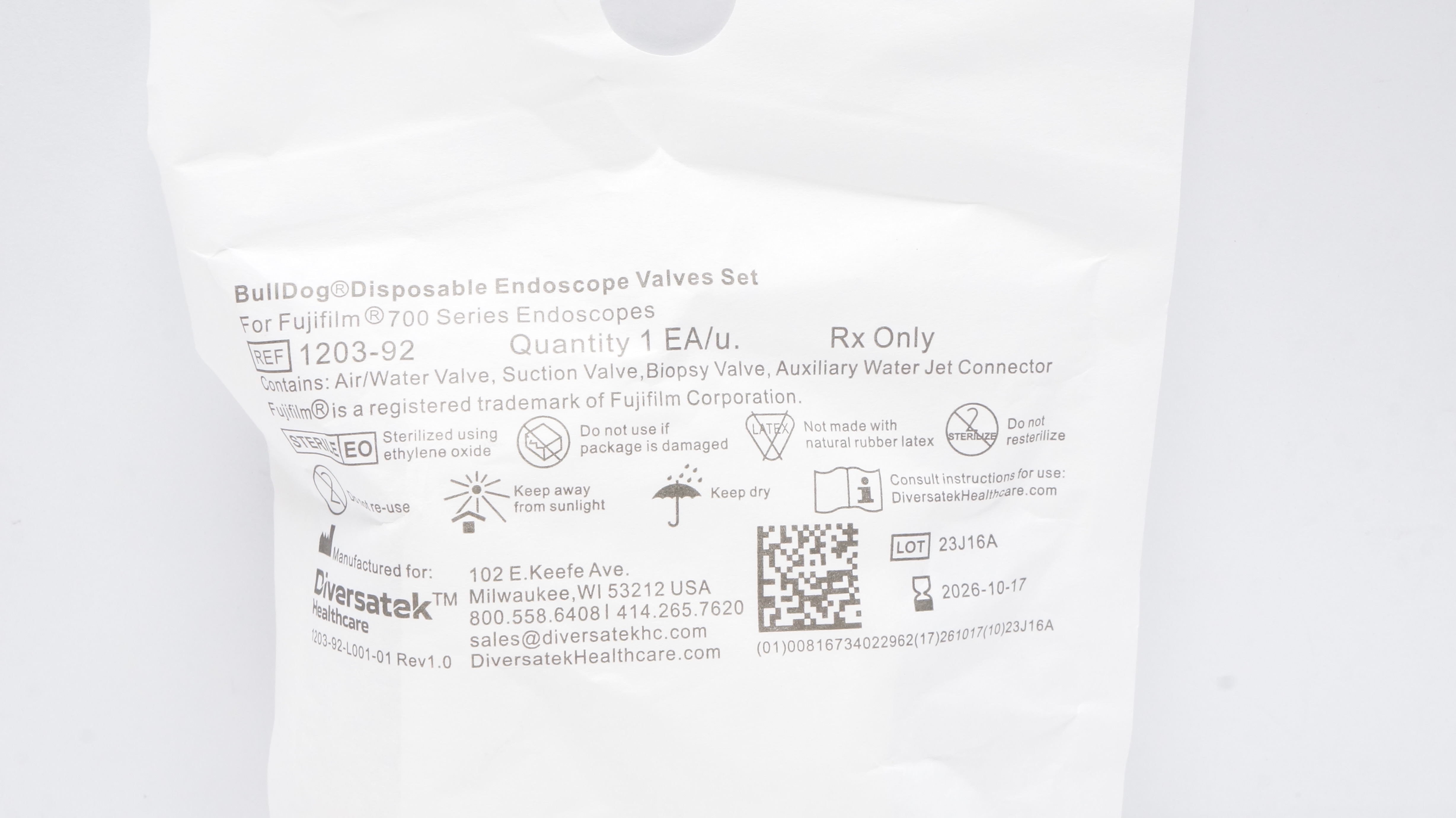 Diversatek 1203-92 BullDog Disposable Endoscope Valves Set