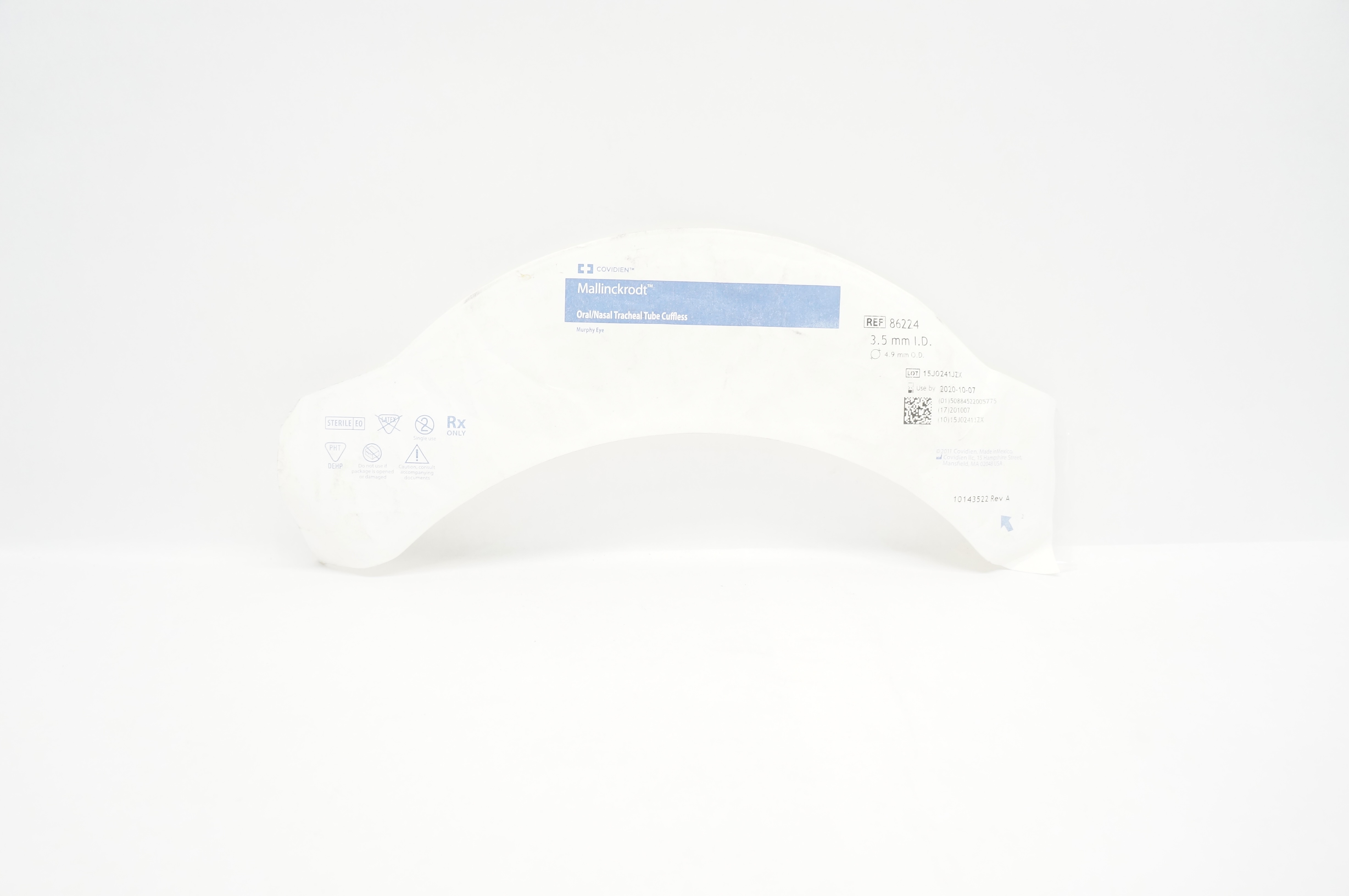 Covidien 86224 Mallinckrodt Oral/Nasal Tracheal Tube Cuffless 3.5mm x 4.9mm (x)
