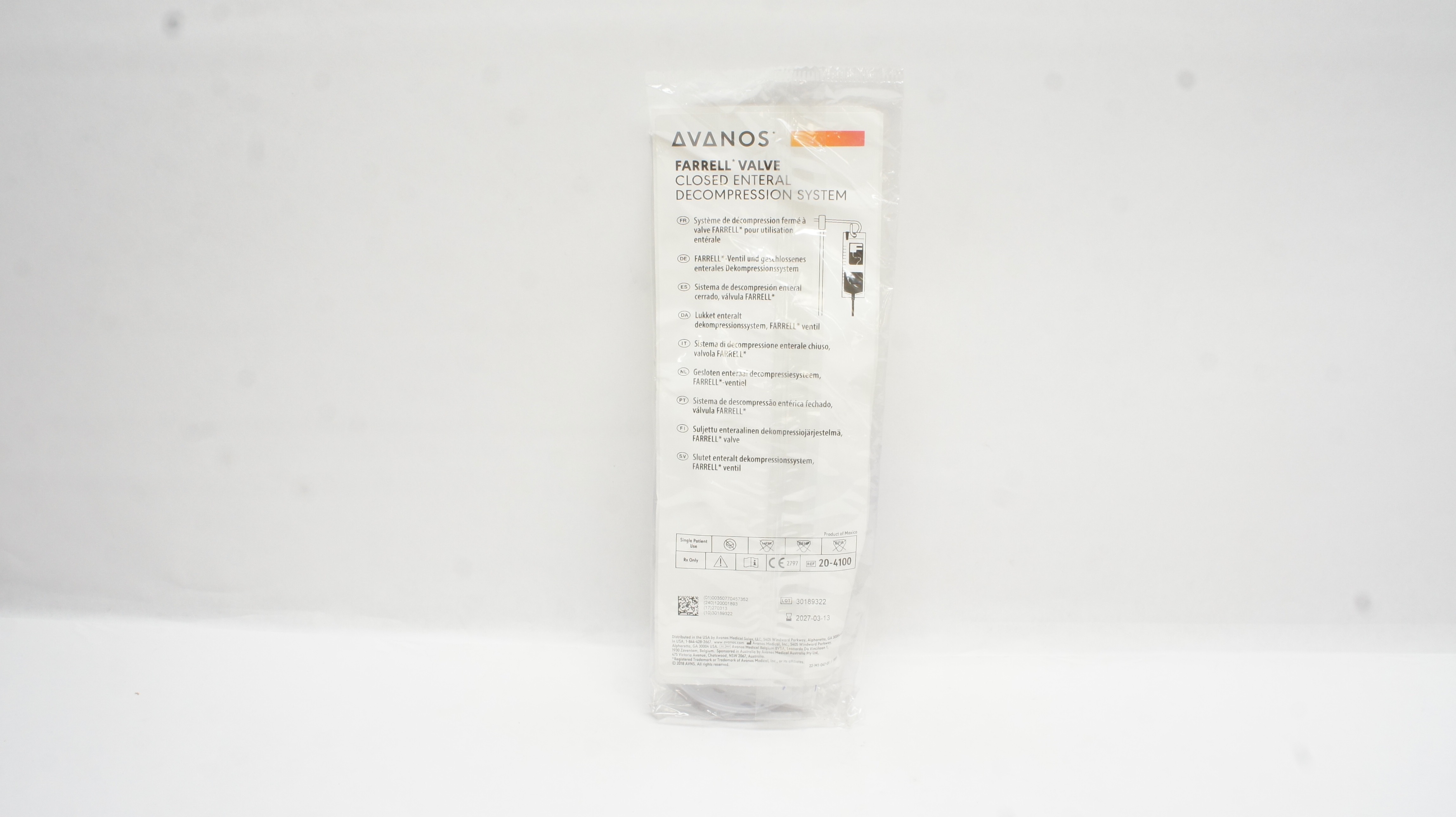 Avanos 20-4100 Farrell Valve Closed Enteral Decompression System