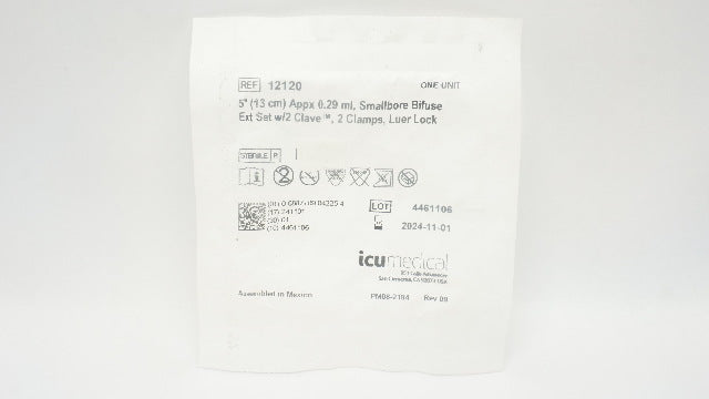 IcuMedical 12120 Smallbore Bifuse Ext Set, 5inch Appx 0.25ml